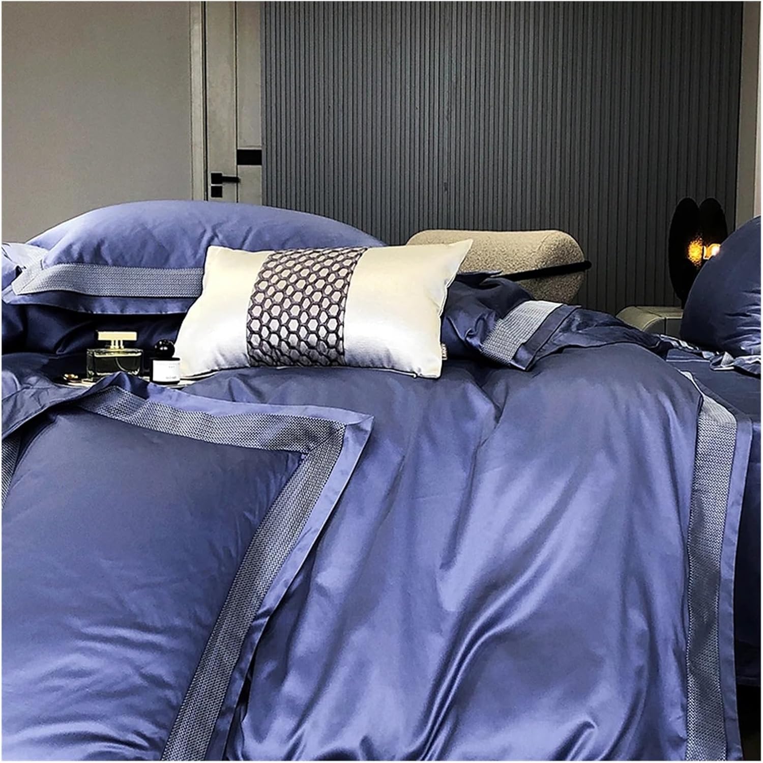 1400TC Pima Cotton Bedding Set Glossy Soft Silky Queen King Size Duvet Cover Set Flat/Fitted Bed Sheet Pillowcases,Bed