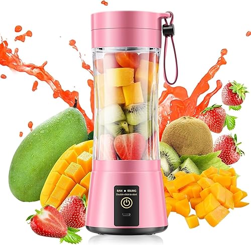 Licuadora portátil para batidos y batidos, mini licuadora con 6 cuchillas de acero inoxidable para una mezcla potente, exprimidor con taza de viaje