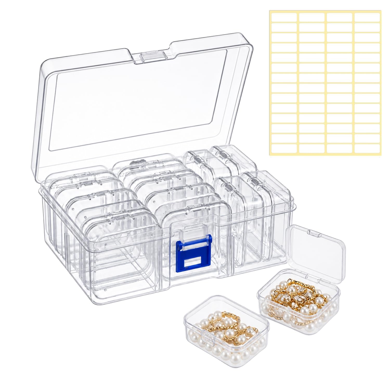 Pihuza Transparent Jewellery Storage Box with 14 Removable Compartments | Multi-Grid Plastic Organizer Box for Earrings, Rings, Beads, Craft Supplies & Small Accessories (14 Slots, Pack of 1)