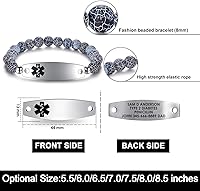 Vista 5 de JF.JEWELRY Pulsera de alerta médica personalizada para mujeres y hombres Pulsera de eslabones con cuentas de identificación personalizada