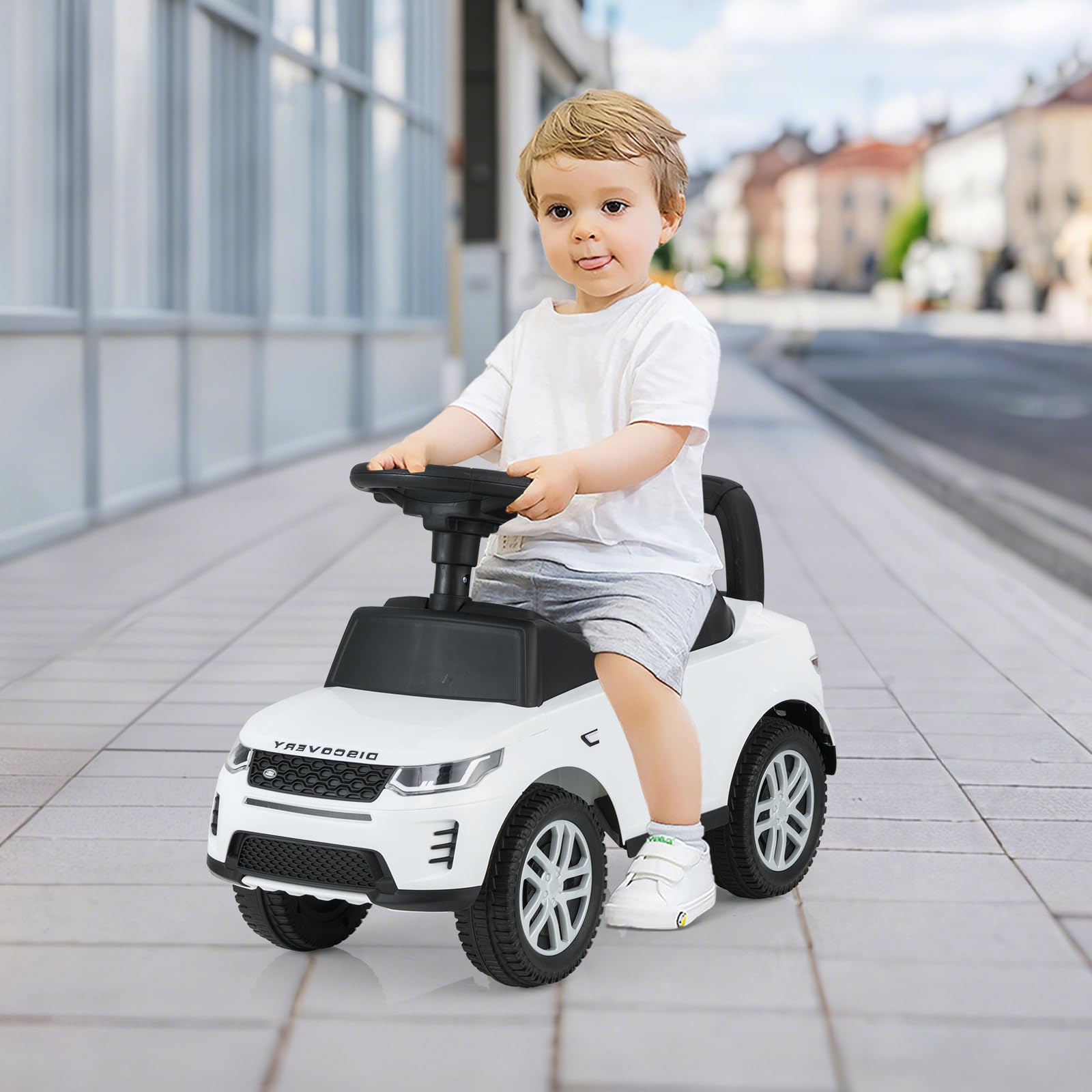 SOARS Kinder Rutschauto, Rutschfahrzeug mit Lenkrad, Hupe, rutschfesten Rädern, verstecktem Stauraum, Aufsitzauto für Kinder ab 1 Jahr (weiß)