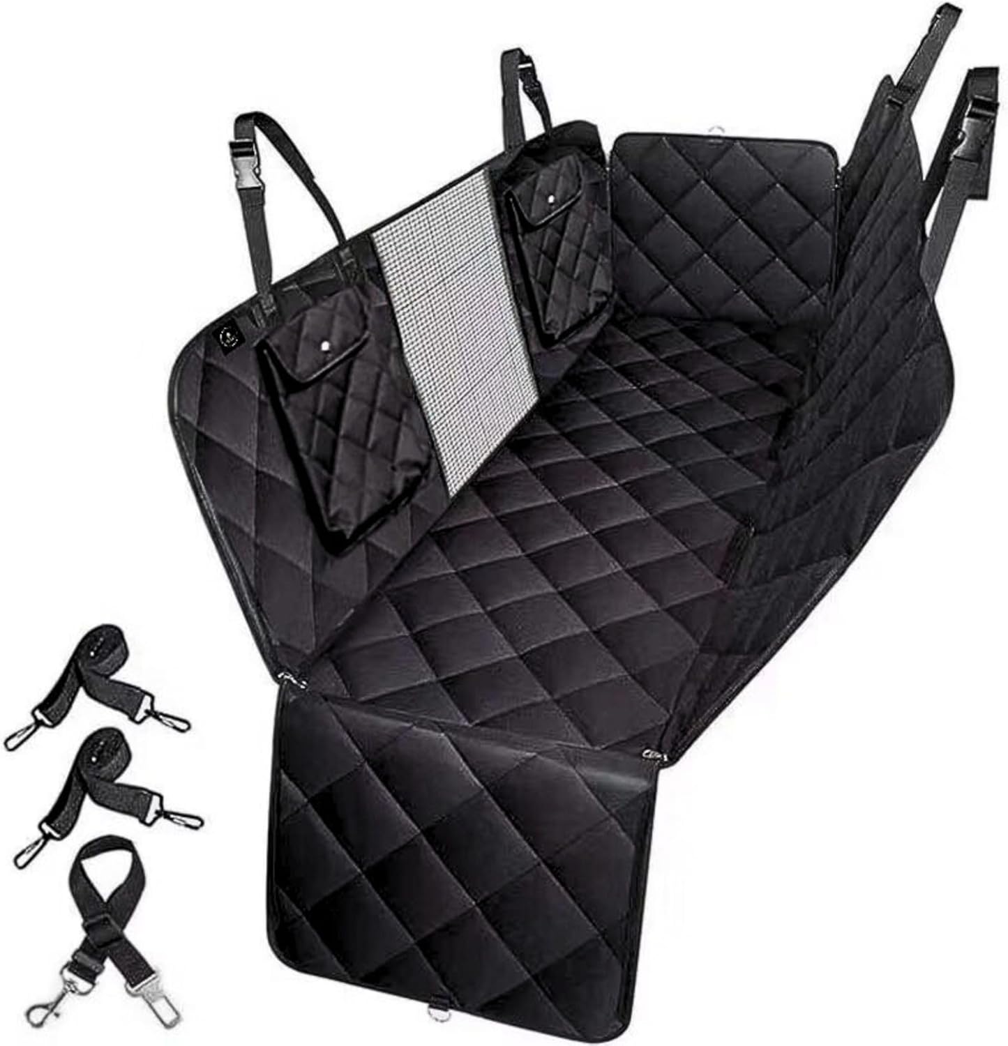 Pryze Dog Car Seat Cover for Back Seat with Mesh Window & Side Flaps | 100% Waterproof Dog Hammock for Cars Trucks & SUVs | 600D Heavy Duty Scratch Proof Nonslip | Easy Install & Machine Washable