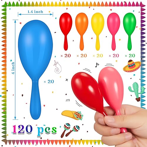 Miniatura 2 de Lenwen 120 piezas de 4 pulgadas Mini Fiesta Maracas a granel Cinco de Mayo recuerdos de fiesta de neón Maracas Shakers Mexicanos recuerdos de fiesta