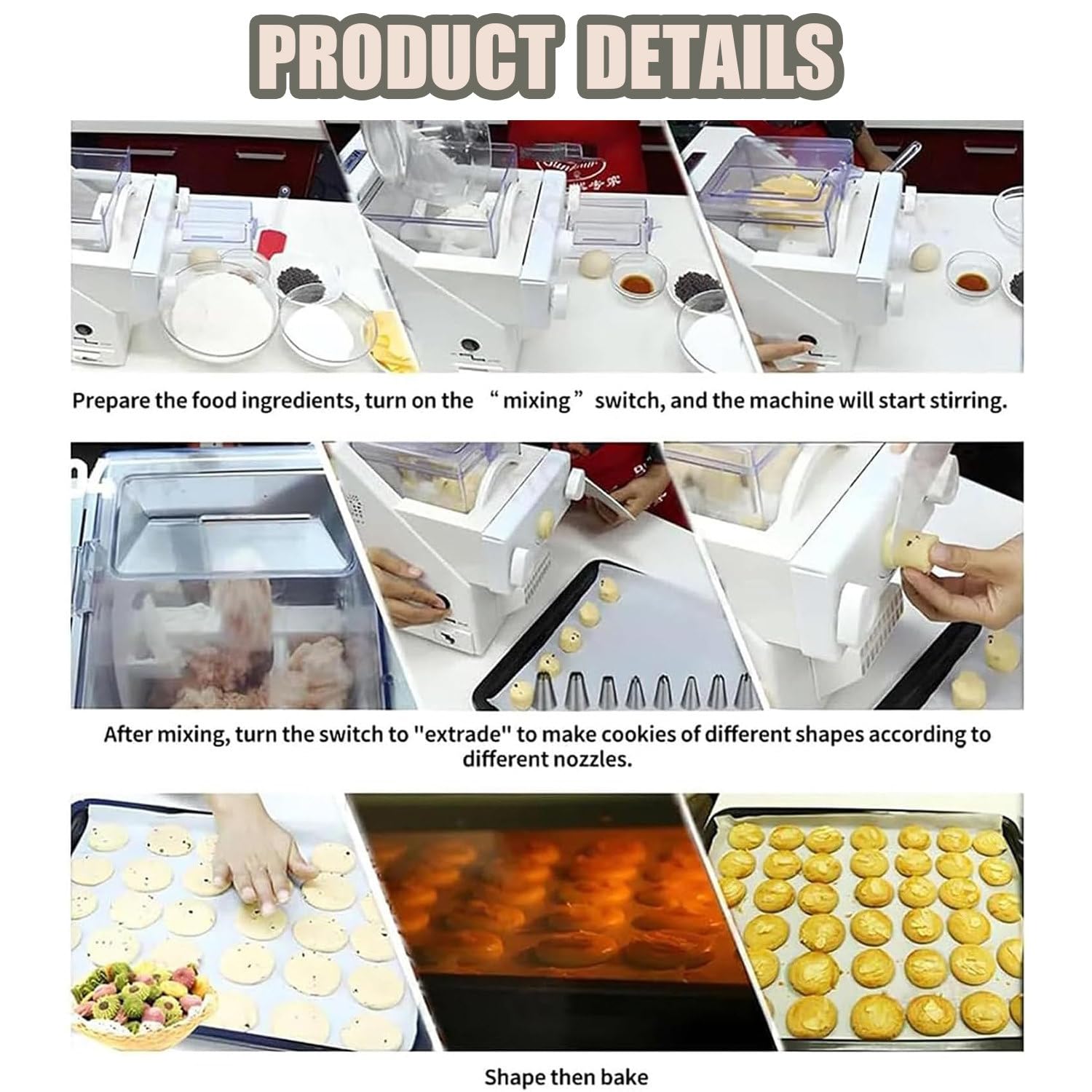 Máquina automática de galletas con 8 boquillas y tolva visual para postres rápidos y uniformes en cocinas y tiendas