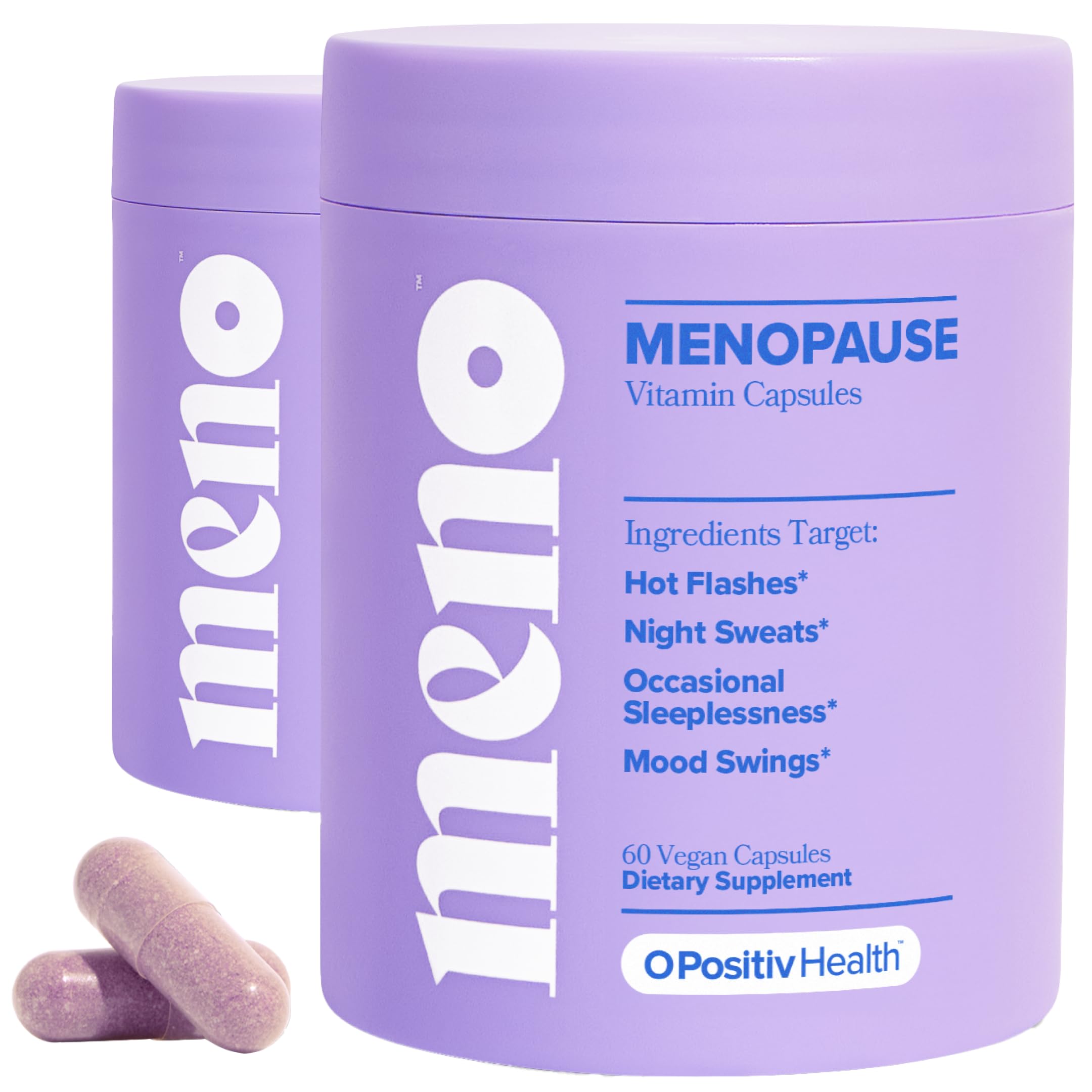 O Positiv MENO Vitamins for Menopause - Hormone-Free Menopause Supplement for Women - Black Cohosh & Ashwagandha KSM-66 - Helps Relieve Hot Flashes, Night Sweats, Mood Swings - 30 Servings (Pack of 2)