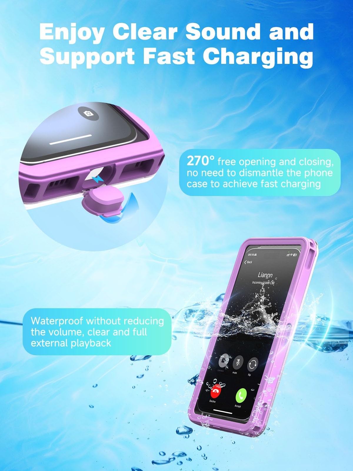 YIMONA Custodia impermeabile IPX8 per telefono – Borsa impermeabile da 17,5 cm per nuoto con cordino viola