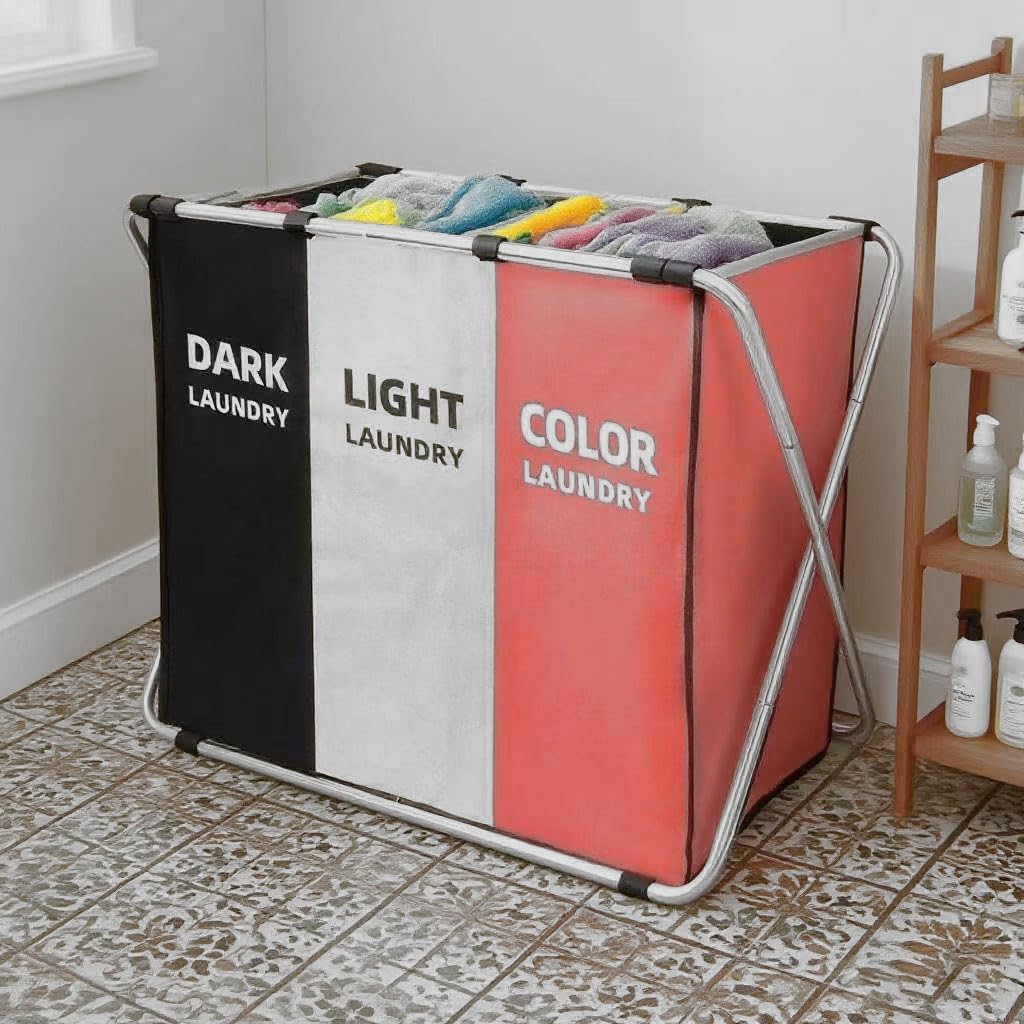 160L Large Laundry Basket, Freestanding Laundry Hamper, Collapsible Tall Clothes Hamper with Handles for Clothes Toys in the Dorm & Family Closet Storage Container and Organizer (Red+grey+black)