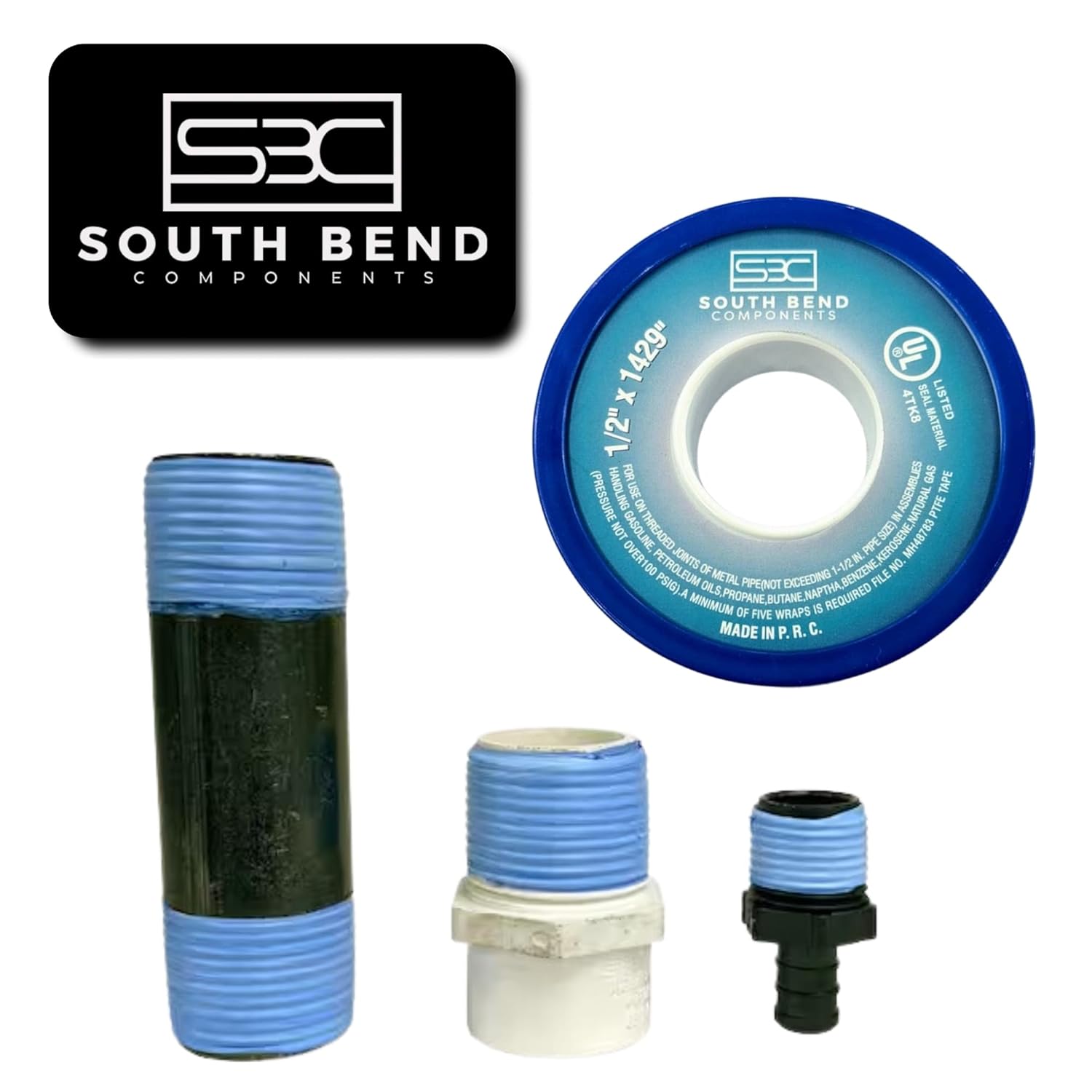 South Bend Components 1/2 Inch x 1429 Inch 70885 PTFE Thread Seal Tape – Teflon Tape for Plumbing, Gas, Water, and Air Systems | Leak-Proof, Durable Thread Tape for Metal and Plastic Pipes (50-Pack)
