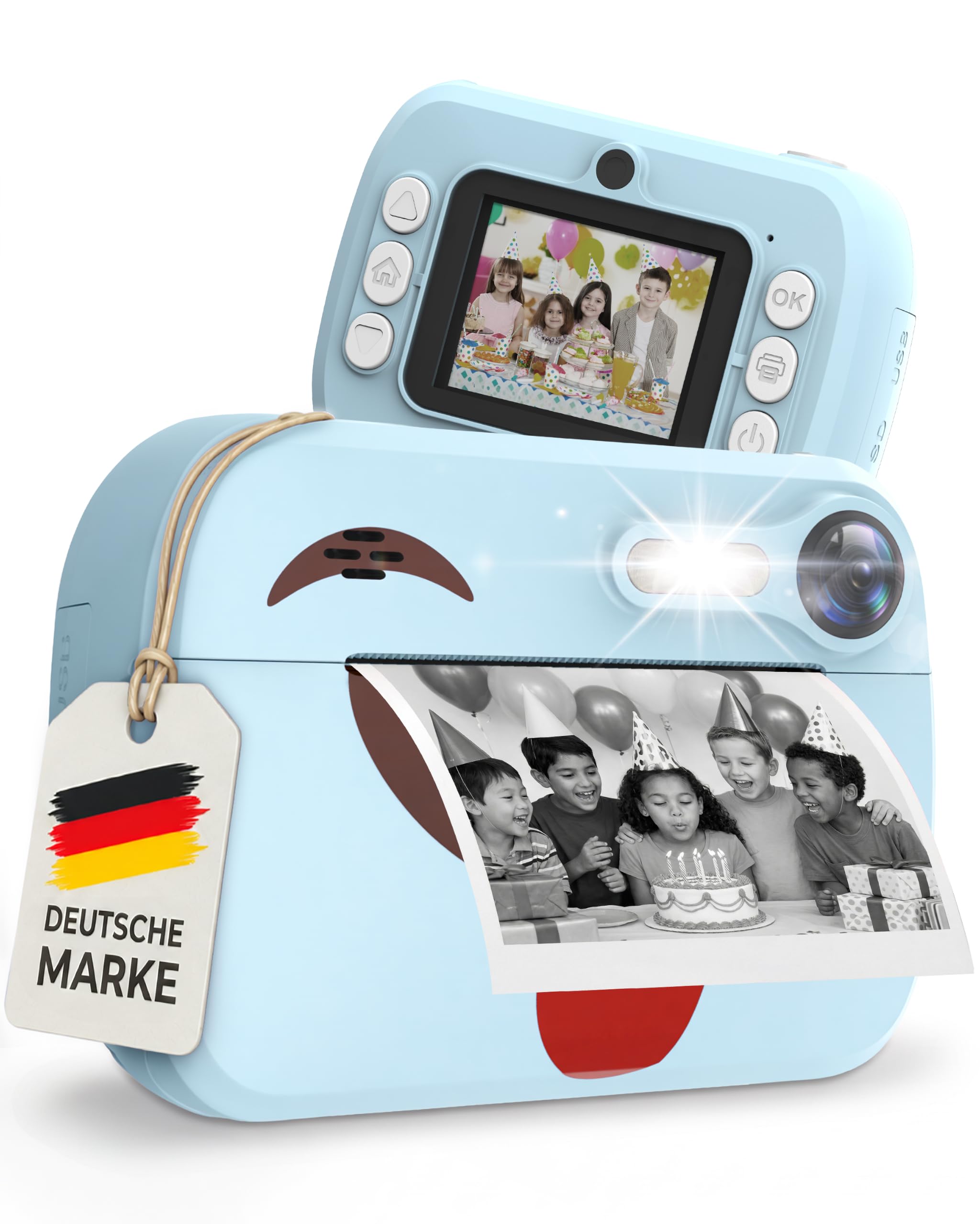Instant Kids Camera for Kids, Instant Print Digital Camera - Kids Camera with Photo Printing, 16GB SD, 4 Rolls, Stickers, Pens, USB-C, No Games (Blue)