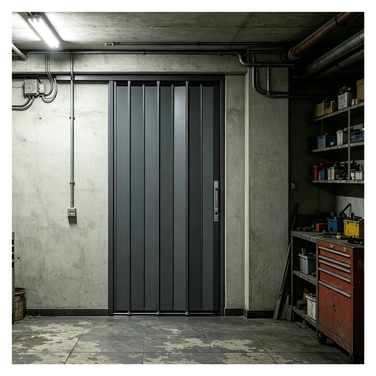 Aluminum Alloy Folding Partition Door for Basements, Accordion Style Sliding Door for Patios/Stairwells/Garages, Space Saving Partition Gate(32x88in (81.3x223.5cm))