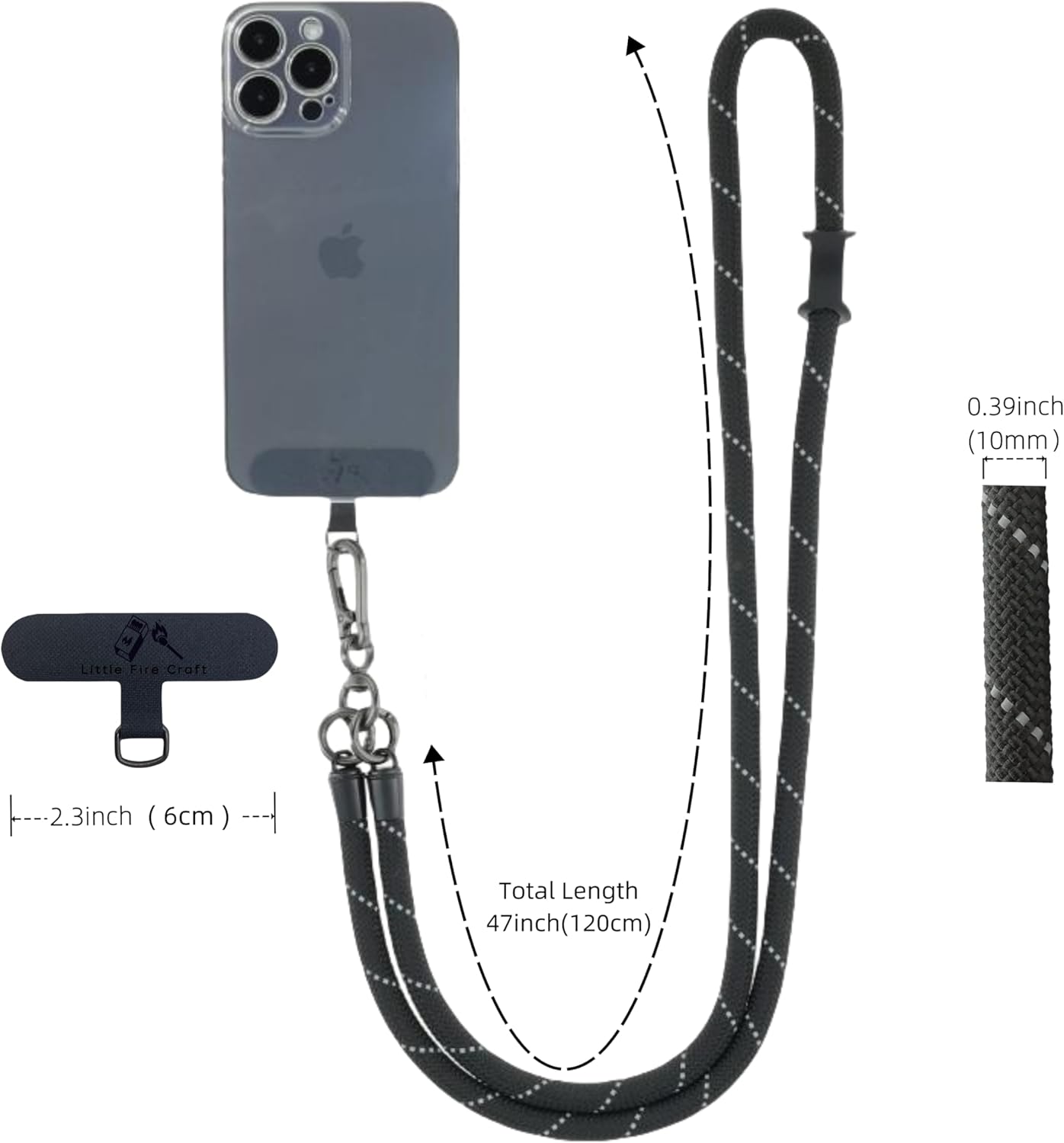Cell Phone Lanyard Crossbody Rope Around the Neck Wrist Strap for Most Smartphone Case Headset Keychain Offices ID - Black Reflective - Image 2