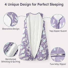Unnivoll Baby Sleep Sack 18-24 Months TOG 2.5 Winter Baby Wearable Blanket, 100% Cotton Toddler Sleeping Sack with 2-Way Zipper Warm Soft Purple Leaf