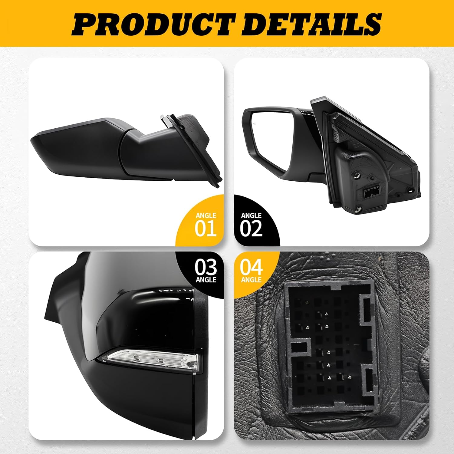 Gloss Black Driver Side Mirror Assembly Compatible with Equinox/Terrain 2018-2024 w/Power Glass & Turn Signal & Heated and BSM 84225386 84225387 (8 Pins Left)