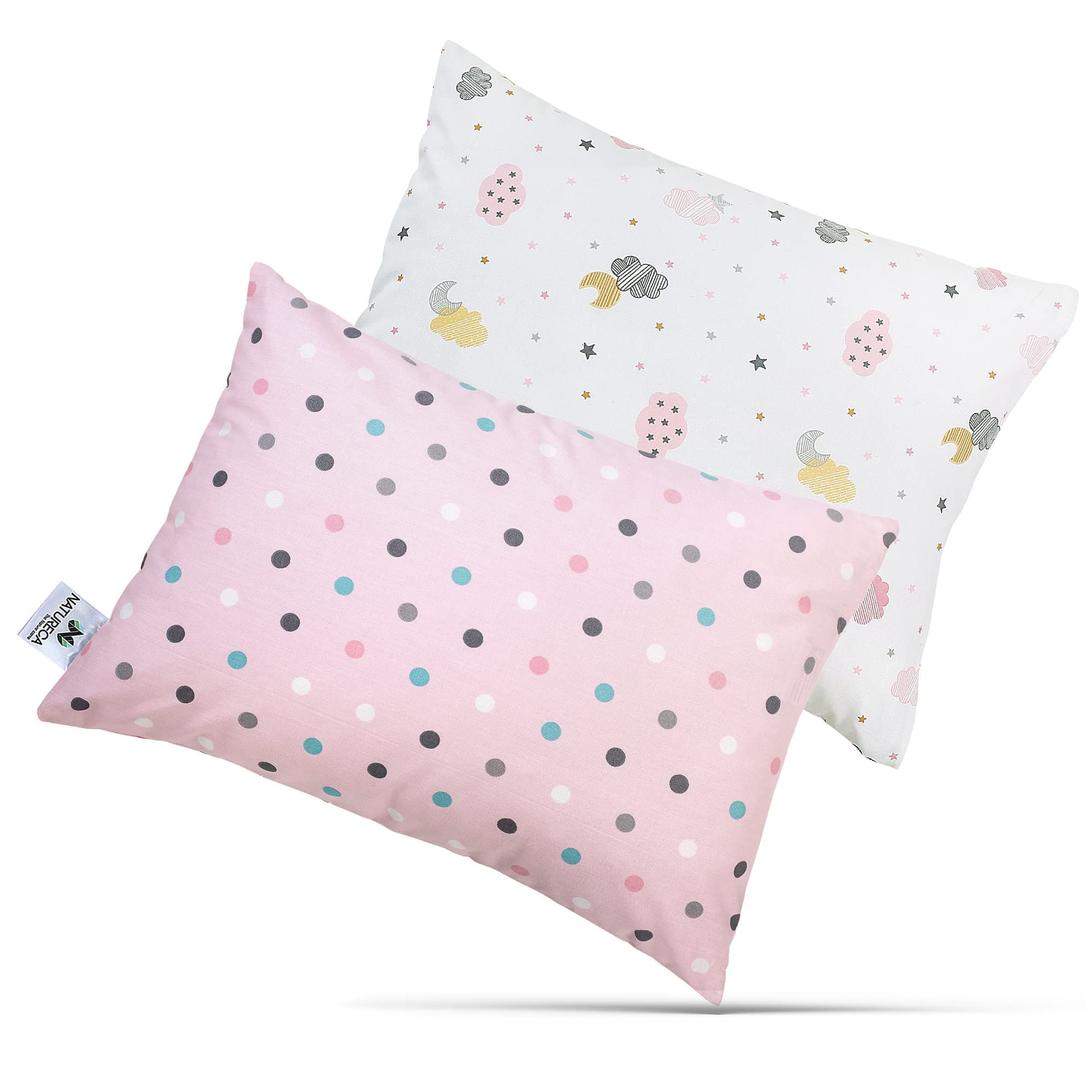 NATURECA Set of 2 Cuddly Pillows with Cotton Cushion Covers, Baby Pillow from 1 Year, Toddler Pillow for Baby Bed, Washable Toddler Pillow - Children's Pillow Sleeping Pillow โ image 1