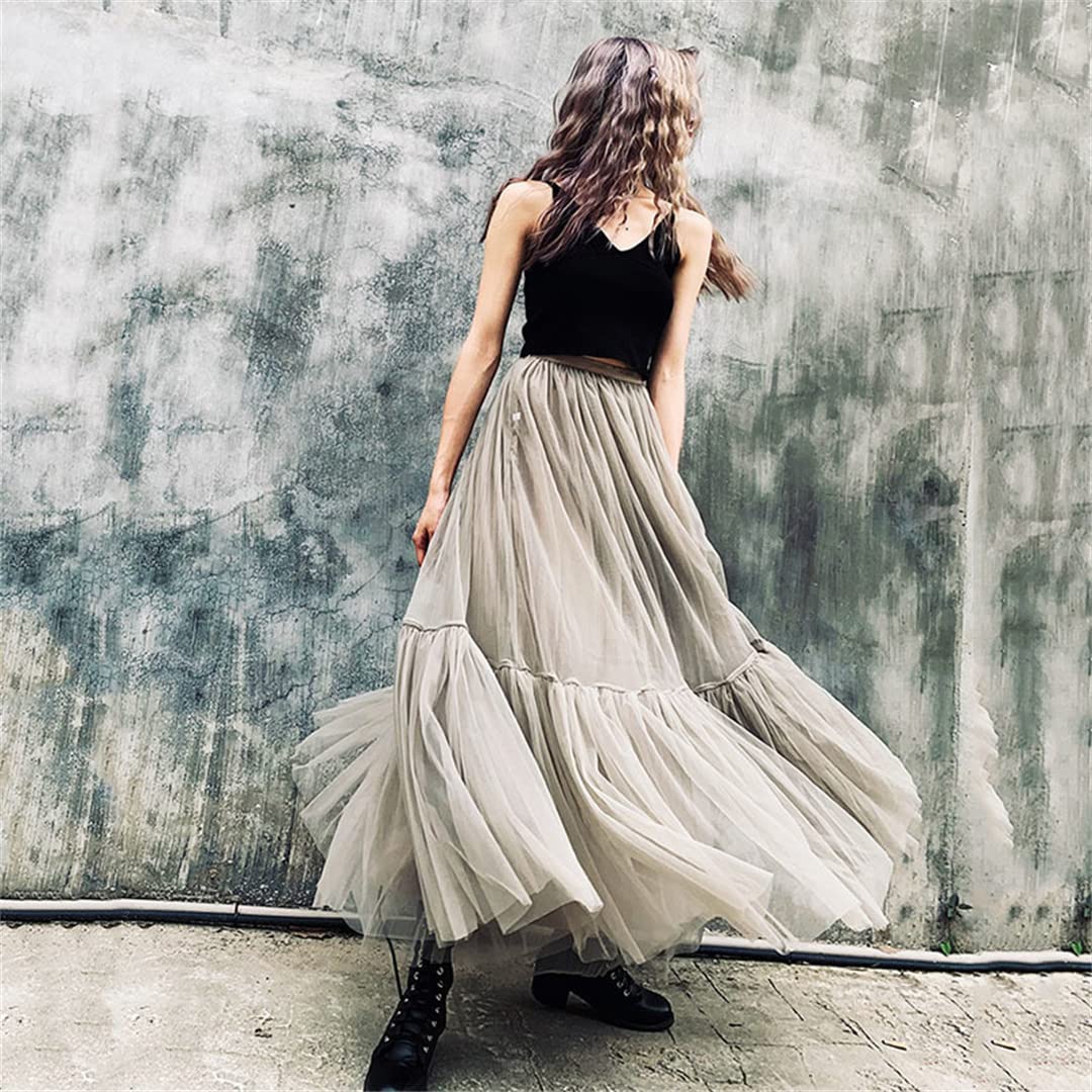 Gonne in Tulle Multistrato per Donna Gonne Larghe a Vita Alta estive Gonne Lunghe a Strati Femminili
