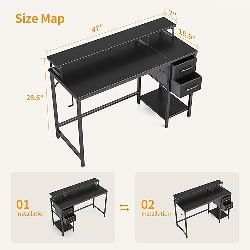 Miniatura 3 de CubiCubi Morden - Escritorio para computadora de 47 pulgadas con cajones y soporte para monitor, escritorio de oficina en casa con almacenamiento,