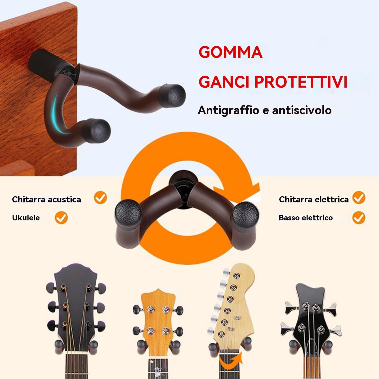 Supporto A Parete Per Chitarra, Stabile, Elevata Portata | Supporto Da Parete In Legno Per Chitarra Chitarre Elettriche, Acustiche, Ukulele, Basso per Soggiorno, Studio Musicale