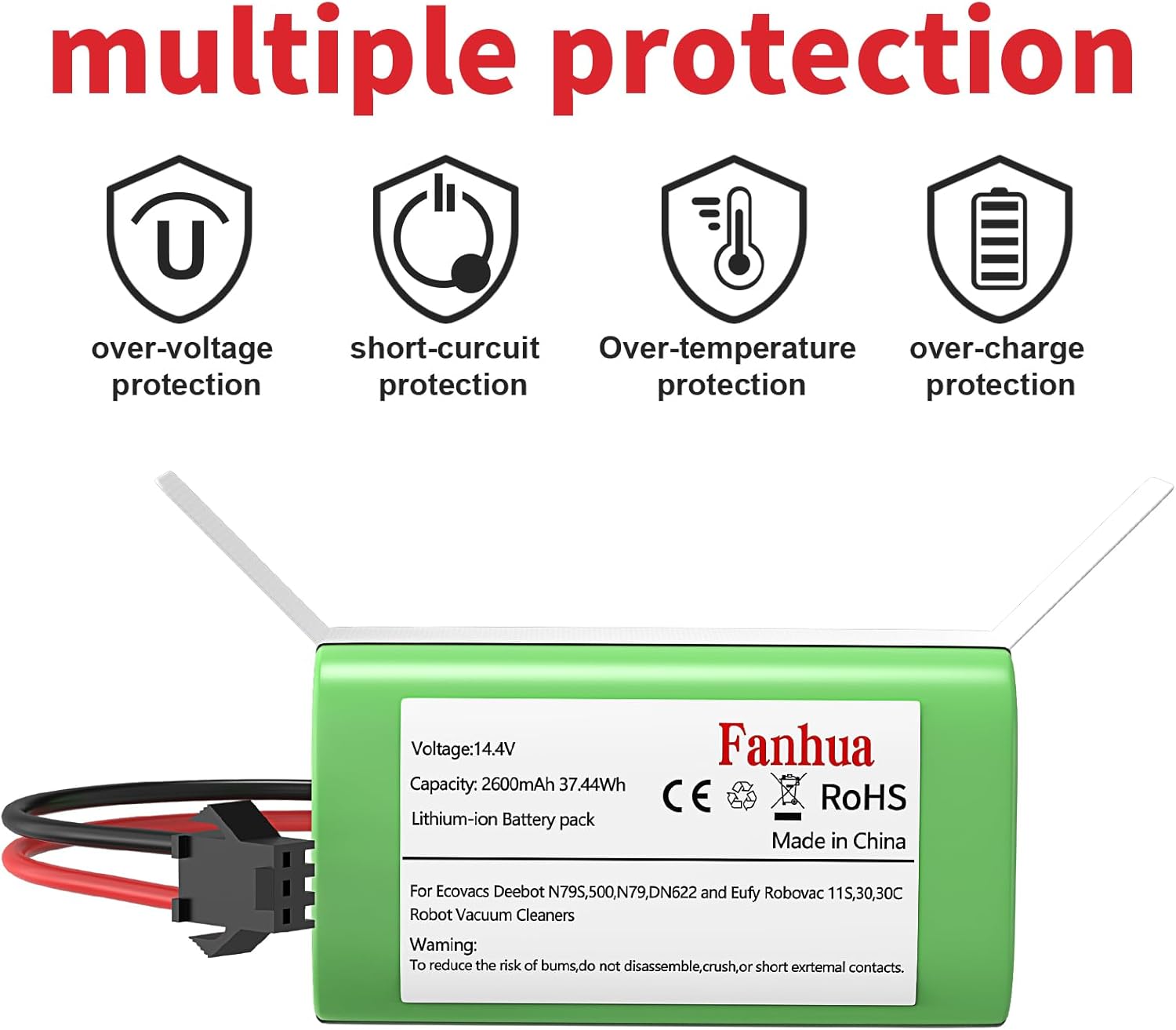 Battery Replacement for Eufy RoboVac 11 11C 11S Plus 11S MAX 12 15C 15C MAX 15T 25C 30C G10 Hybrid G30 Edge R500 R450 & Ecovacs Deebot N79 N79S N95 DN622 661Robot Vacuum Cleaners 14.4V 2600mAh