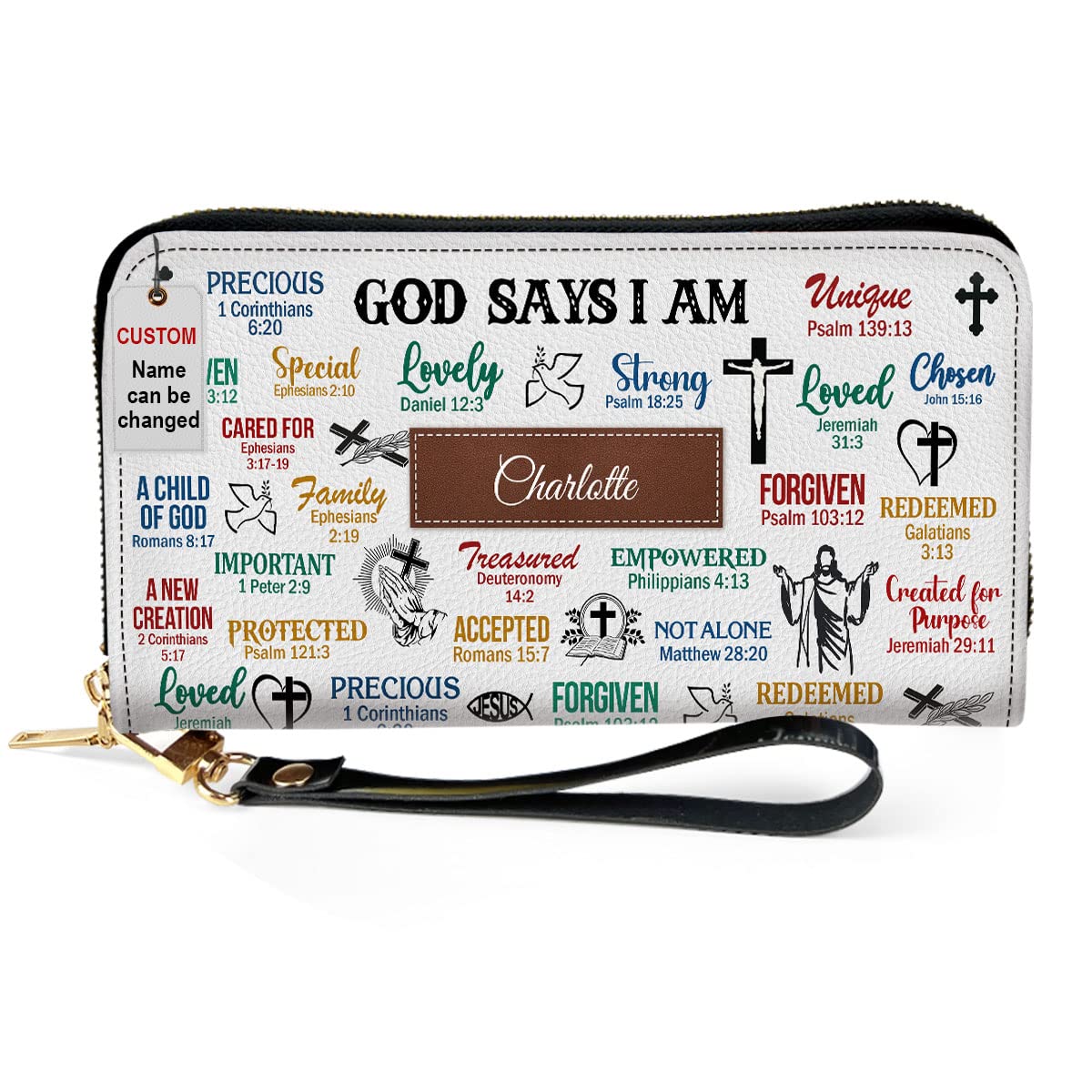 JesuspiritPersonalized PU Leather Bible Clutch Purse - God Says I Am - Christian Gifts For Church Ladies - Religious Wristlet Wallets - Bible Fossil Purse For Women