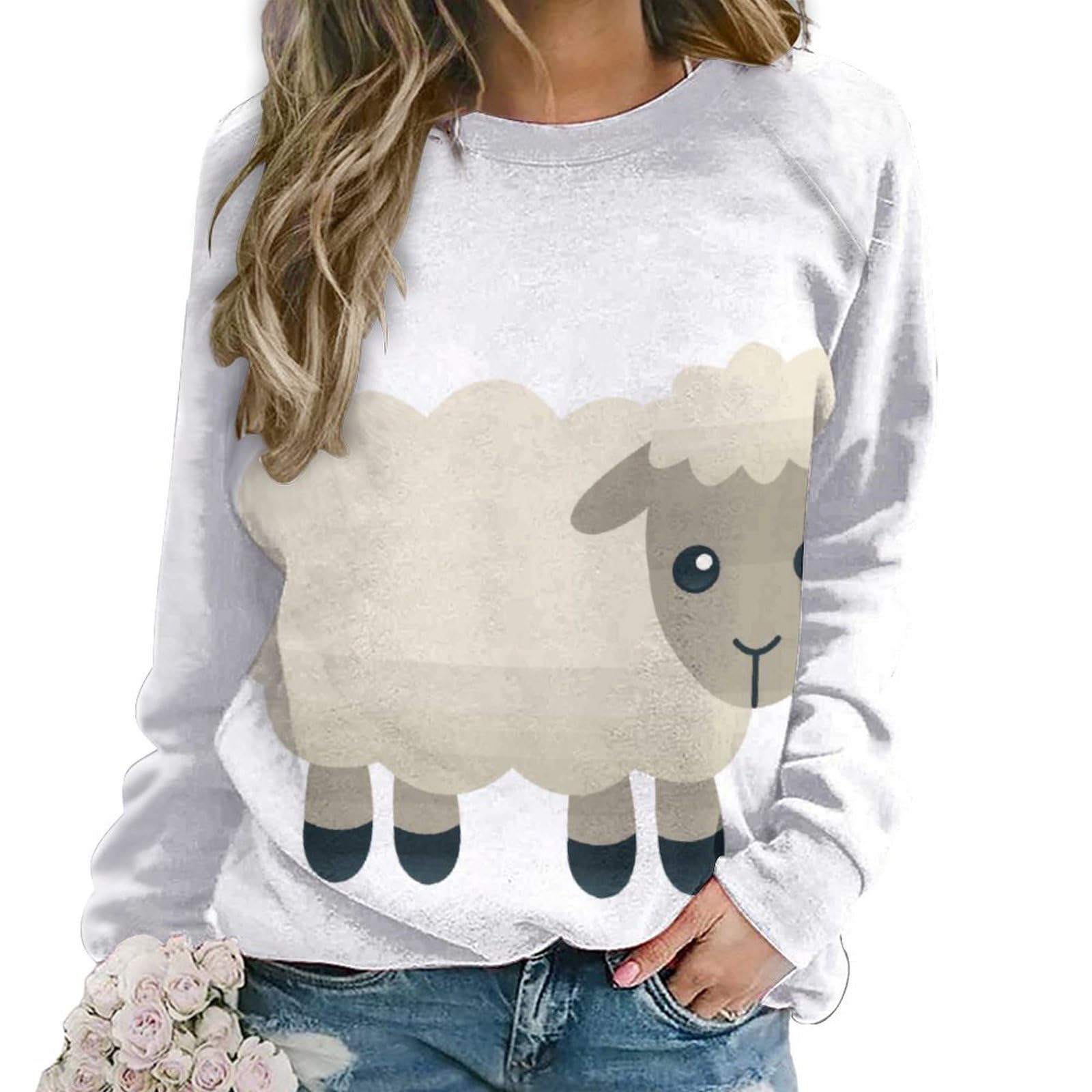 Dgsxynth Women's Sheep Casual Jumper, Sweatshirts For Crewneck Long Sleeve Top