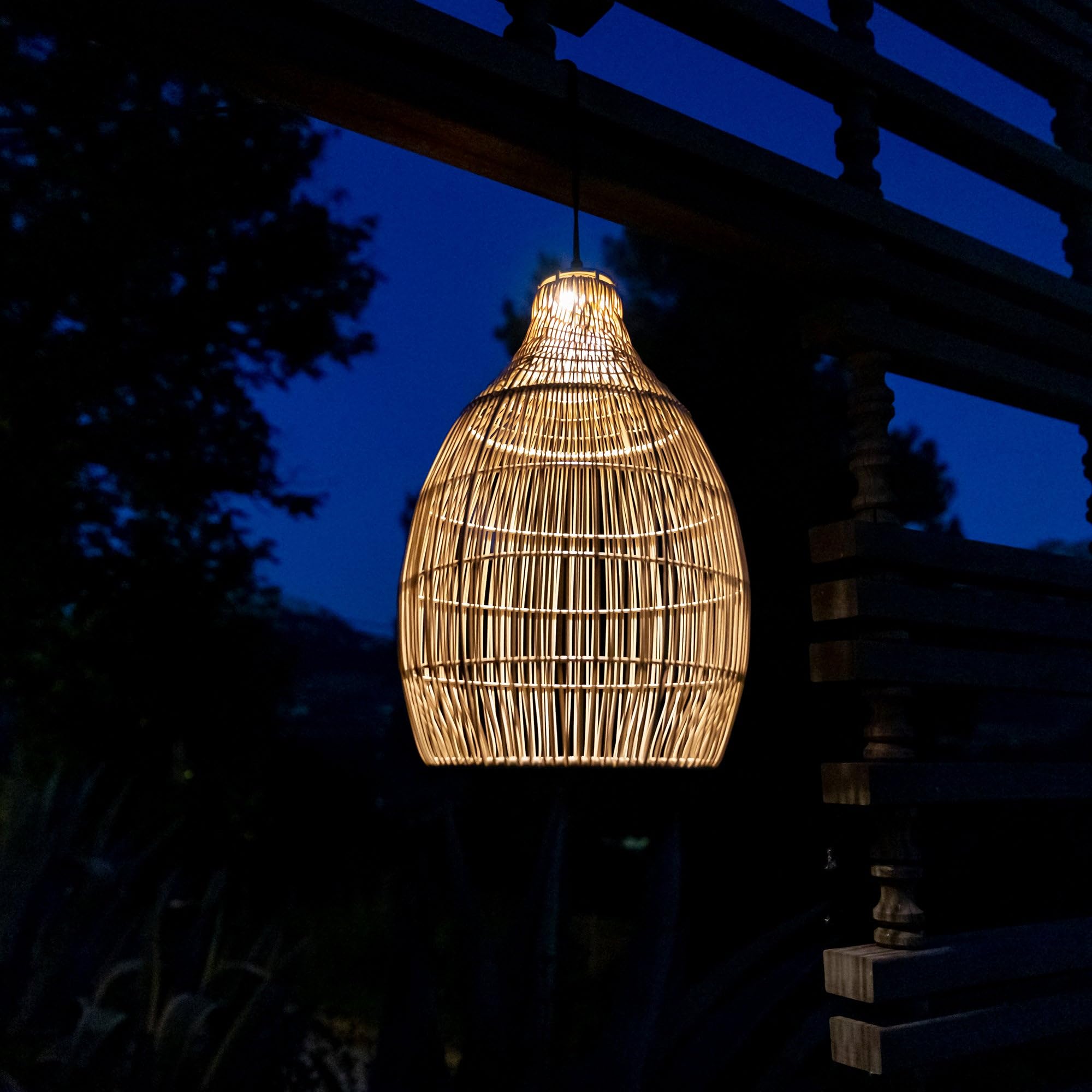 Lumisky Suspension solaire bohème vannerie tressée LED blanc chaud HOLIDAY H42cm