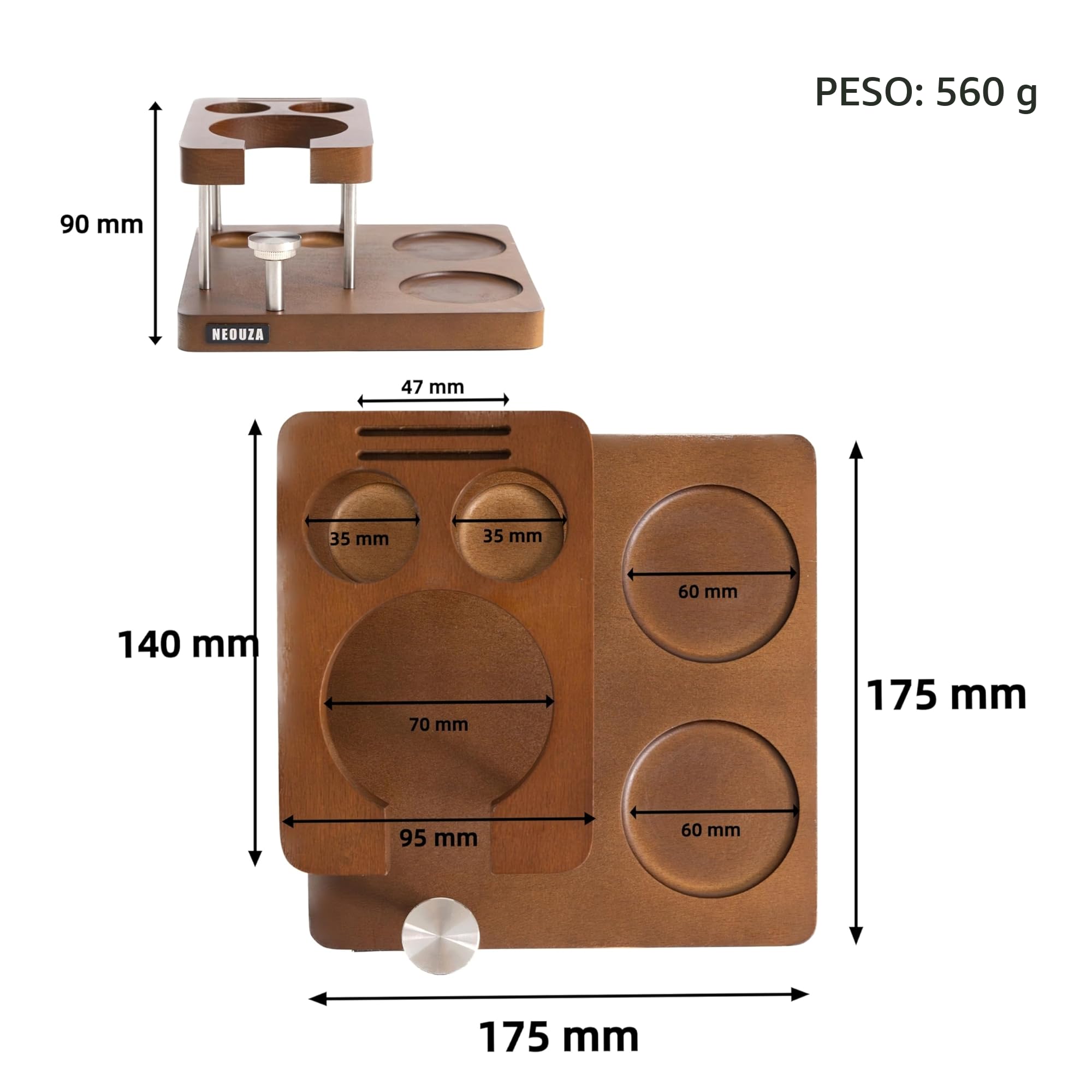 NEOUZA Estación Organizadora de Prensadores de Espresso para Prensador Distribuidor Portafiltros de 51/53/58mm, Estación de Prensado de Madera, Soporte de Portafiltros, Alfombrilla de Prensado (51mm)