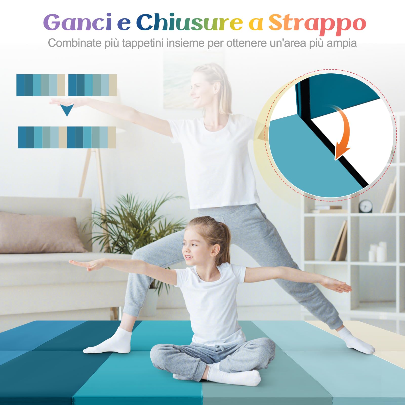COSTWAY Tappetino da Ginnastica Pieghevole, Tappetino Portatile e Leggero con Maniglie, Tappetino per Yoga e Allenamenti per Stretching e Capriole da Casa e Palestra