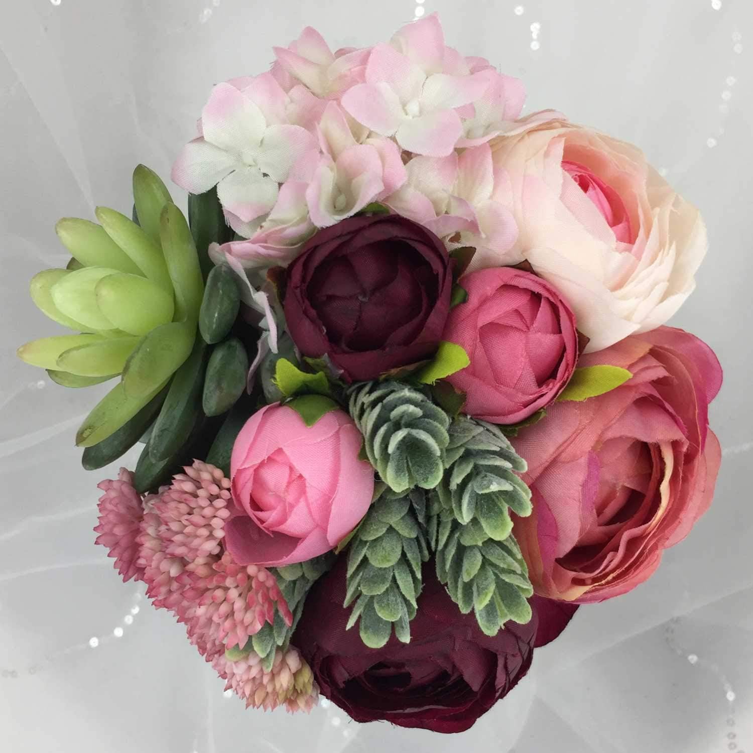 Hydrangea Berry Succulents Plant Ranunculus Wedding Bouquet (Pink)