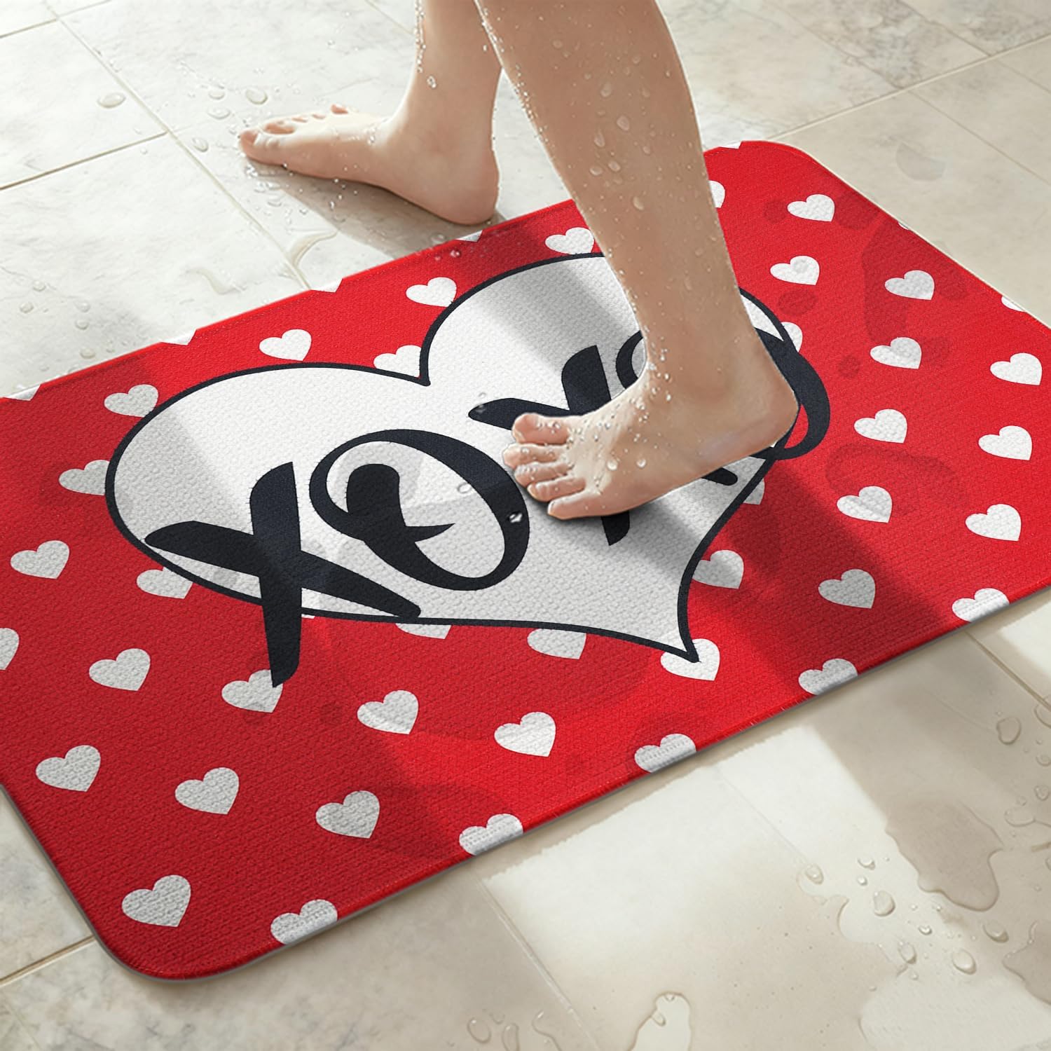 Valentine's Day Bath Mats for Bathroom 17x27 Inch Non-Slip Washable Valentines Love Heart Bathroom Rugs Super Absorbent Valentine Anniversary Wedding Home Decor Rug