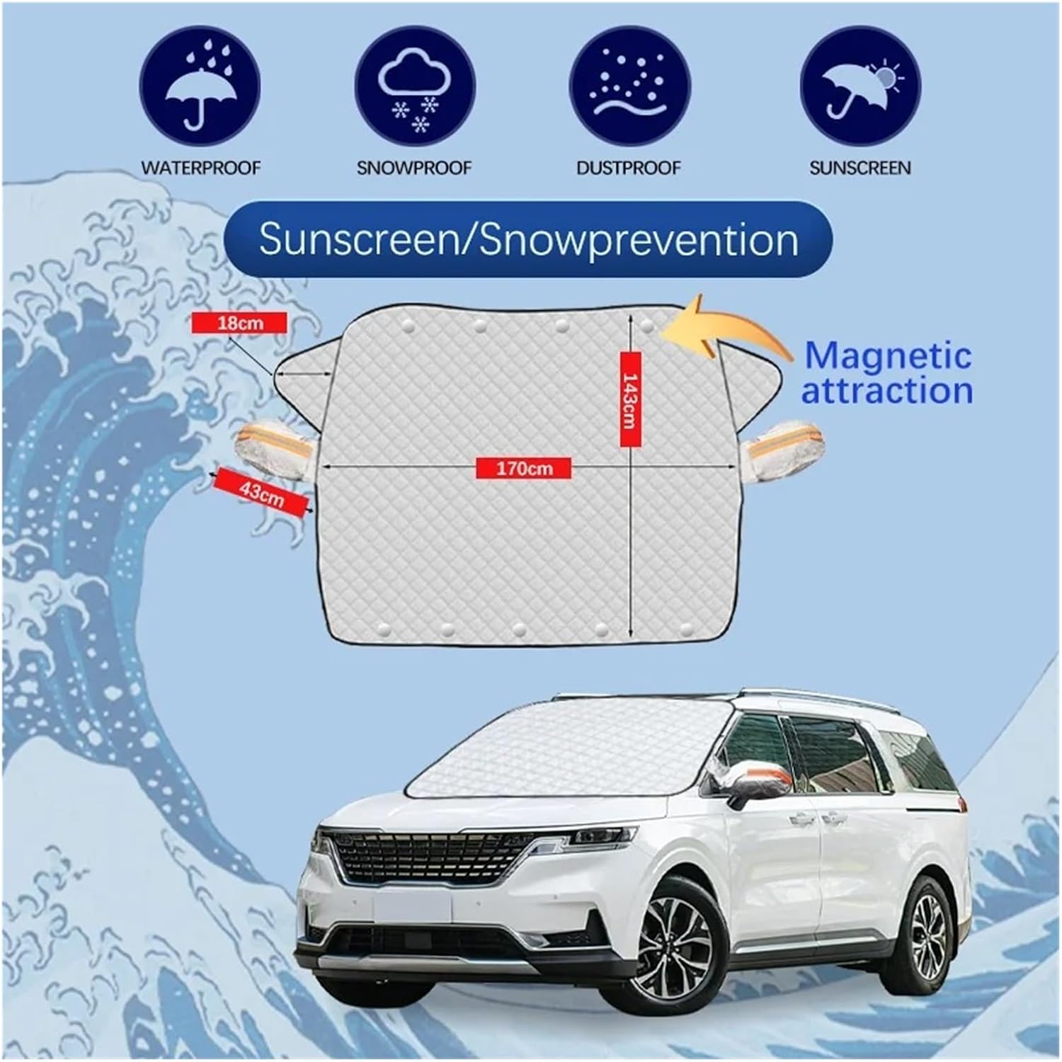 Snow Protection for Cars for KIA for Carnival for Sedona KA4 Car Windshield Snow Cover with Magnets Frost Ice-Frost Protection