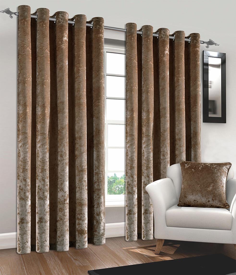 UAREHOME Crush Crushed Velvet Eyelet Ring Top Lined Curtains 66" x 54" (168 x 137 cm), Mink
