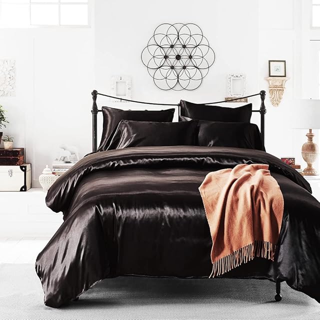 Tofern 3 Piece Soft Duvet Cover Pillow Cases Satin Polyester Breathable 3 Sizes for Choice Summer
