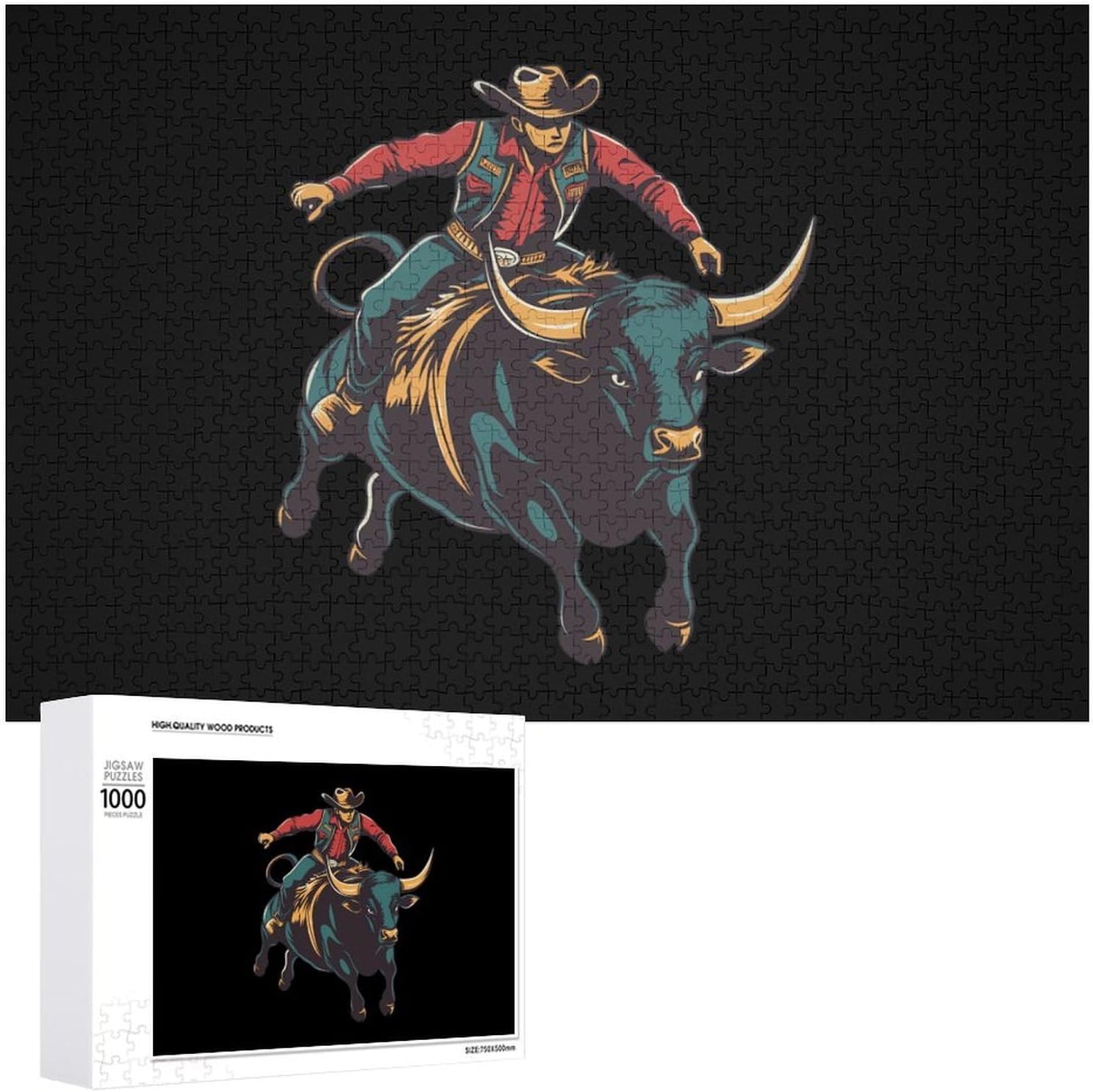 Cow Rider Riding Sports Wood Puzzle Challenging Jigsaw Puzzles for Women Men