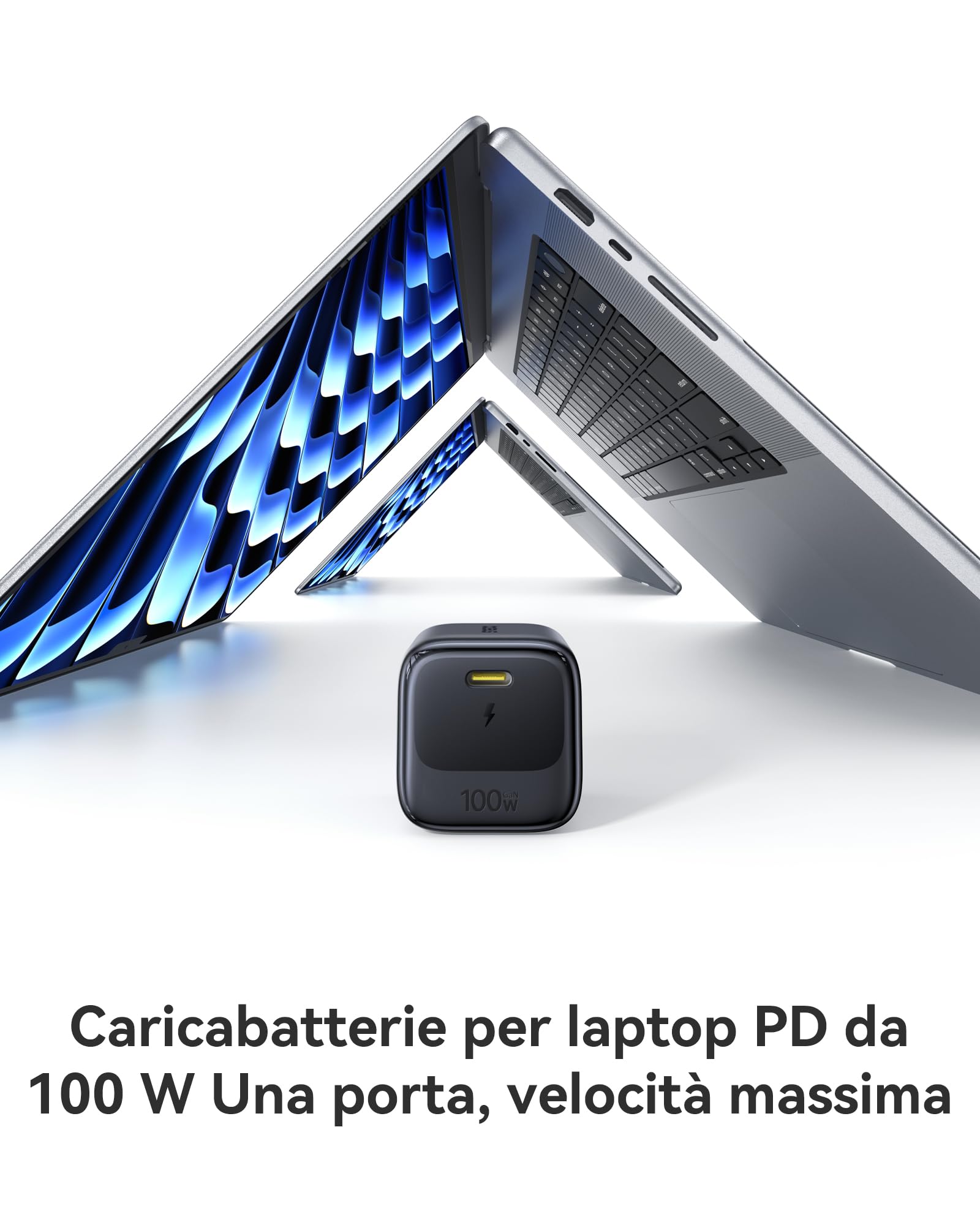 Baseus Enerfill Caricatore USB C 100W, caricatore rapido PD compatto, alimentatore GaN per MacBook Pro/Air, iPad Pro, iPhone 17/16/15, Samsung Galaxy S25/S24, laptop (cavo USB-C da 1m incluso)