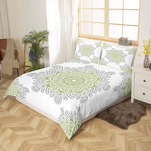 Miniatura 9 de Erosebridal Juego de cama de mandala hippie para niñas y niños, funda de edredón floral bohemia, juego de ropa de cama bohemio con estampado de