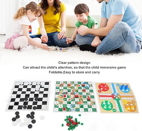 Miniatura 2 de 4 en 1 Juegos de mesa Set Patrón Claro Plegable Damas Portátil Ajedrez Niños