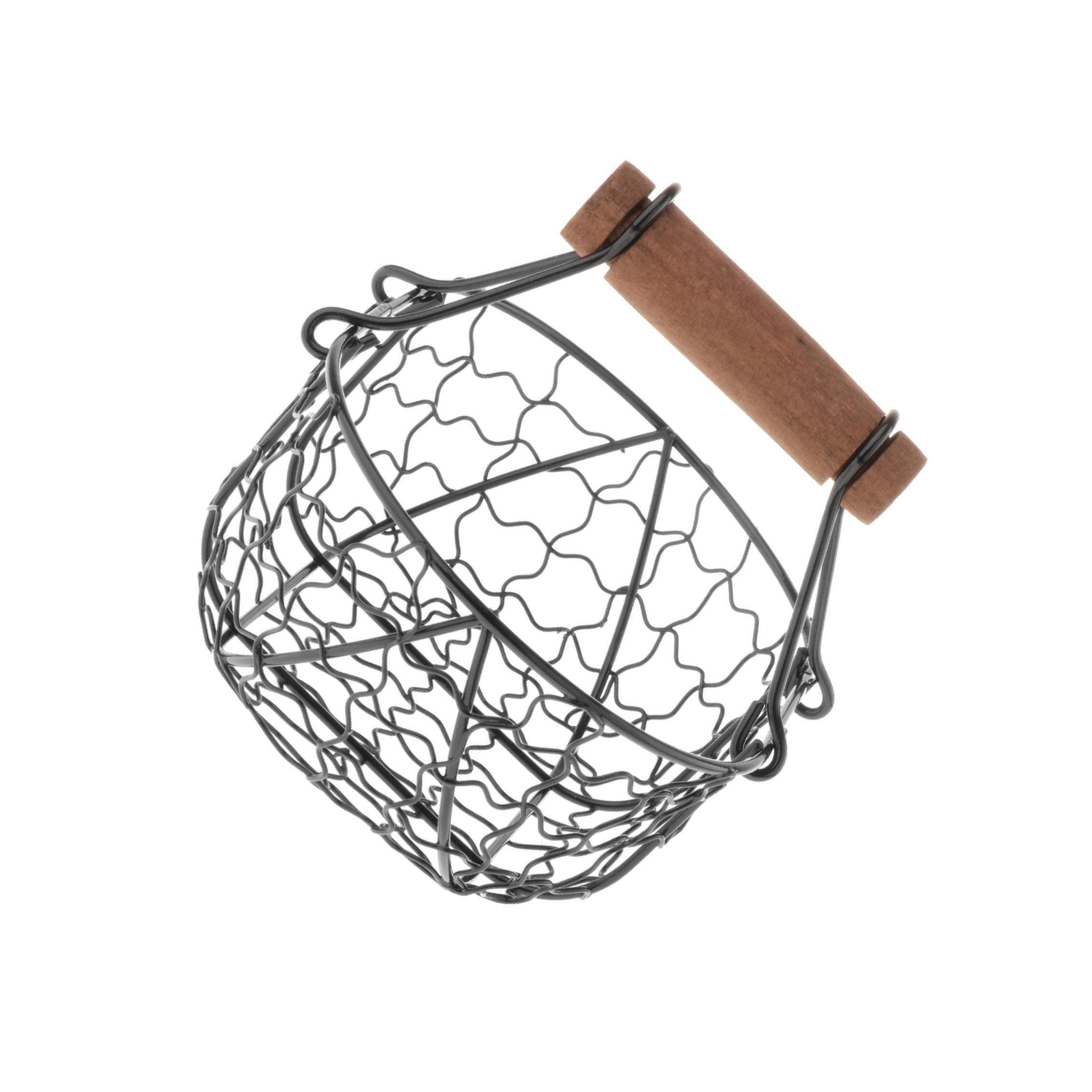ALCXAZS Chic Fruit Basket Storage Holder Rustic Iron Wooden Handle Dining Table Accessory Effortless Style Etc. Iron Mesh Rustic Vegetables Storage Basket, Black, 18x12x12.5cm