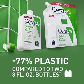 منظف الوجه المرطب CeraVe، غسول الوجه المرطب للبشرة الجافة، حمض الهيالورونيك + السيراميد + الجلسرين، منظف مرطب للبشرة العادية إلى الجافة، عبوة 16 أونصة