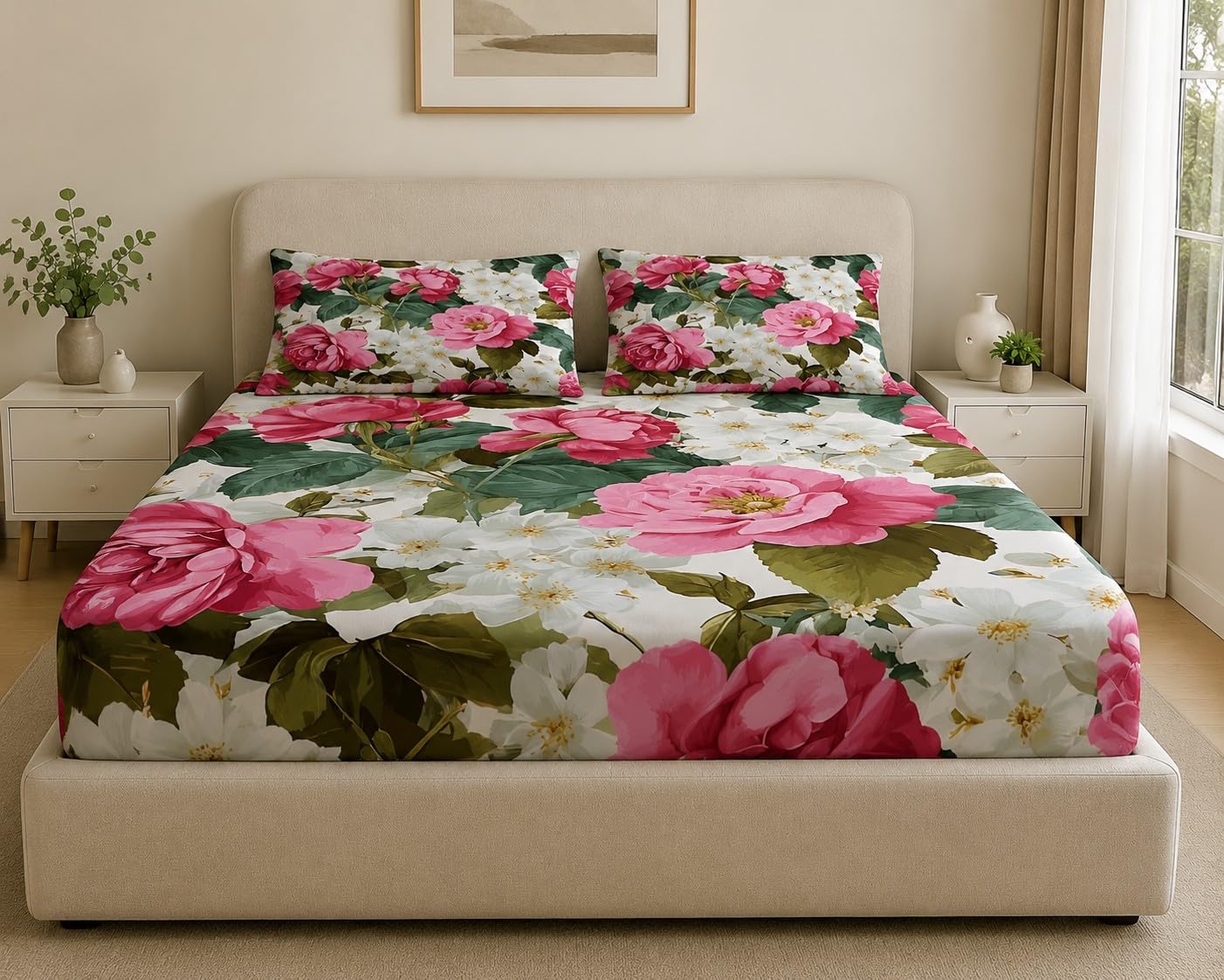 Lenzuolo con Angoli Matrimoniale Rosa Vintage 200x200 cm