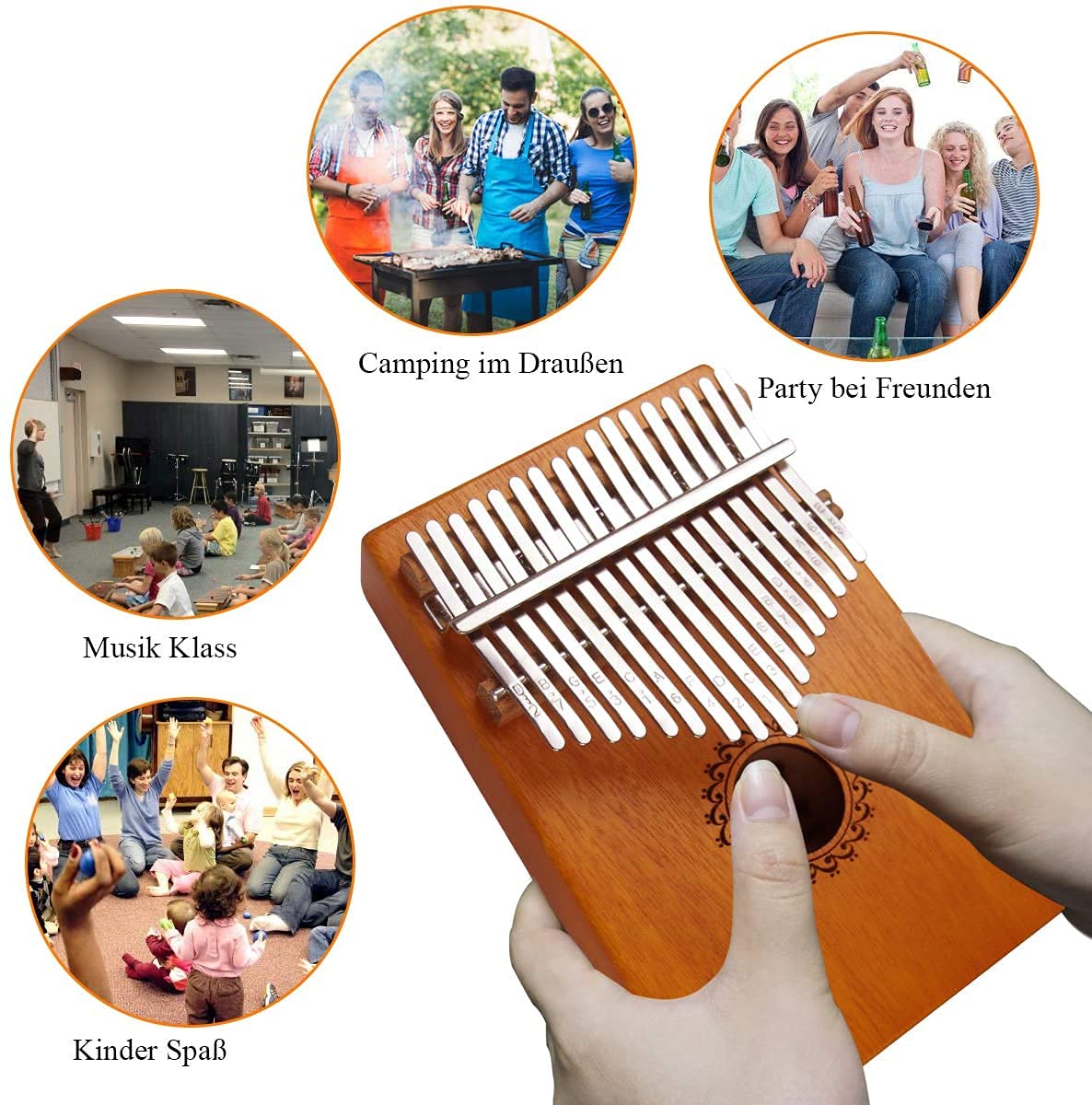 Kalimba 17 Schlüssel, Kalimba Instrument mit Lernpaket, Professionelle Daumenklavier Kalimb für Kinder und Erwachsene (Braun)
