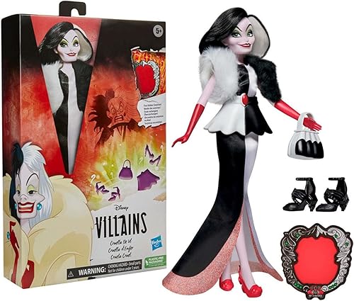 Miniatura 1 de Disney Princess Villains Cruella De Vil - Muñeca de moda, accesorios y ropa extraíble, juguete de villanos de Disney para niños de 5 años en adelante
