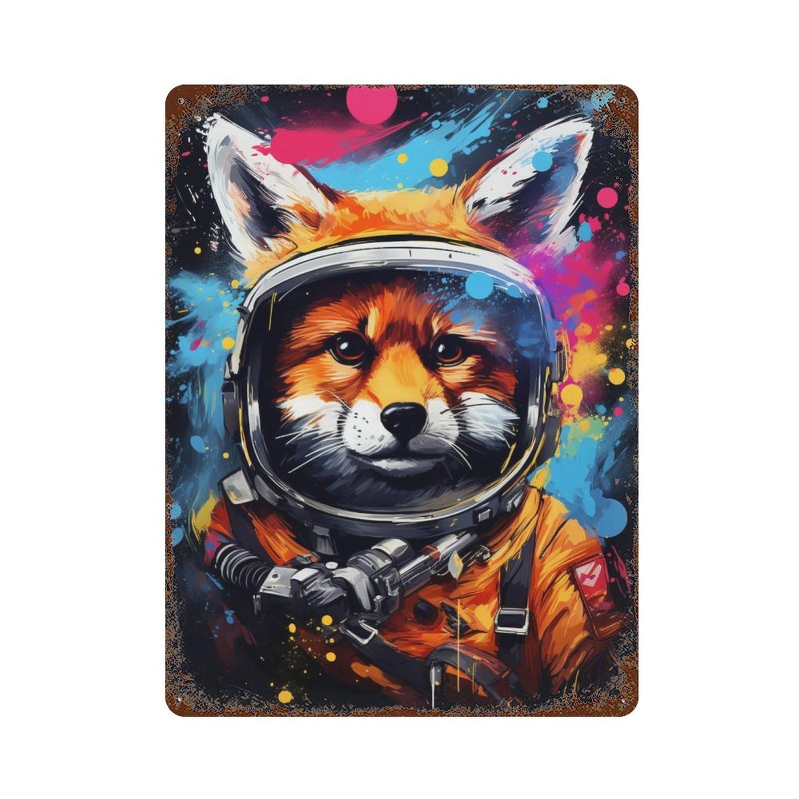 Cosmic Fox Explorer-3 Distressed Metal Wall Sign 15.7"x11.8", Ideal for Pub, Kitchen And Man Cave Decor