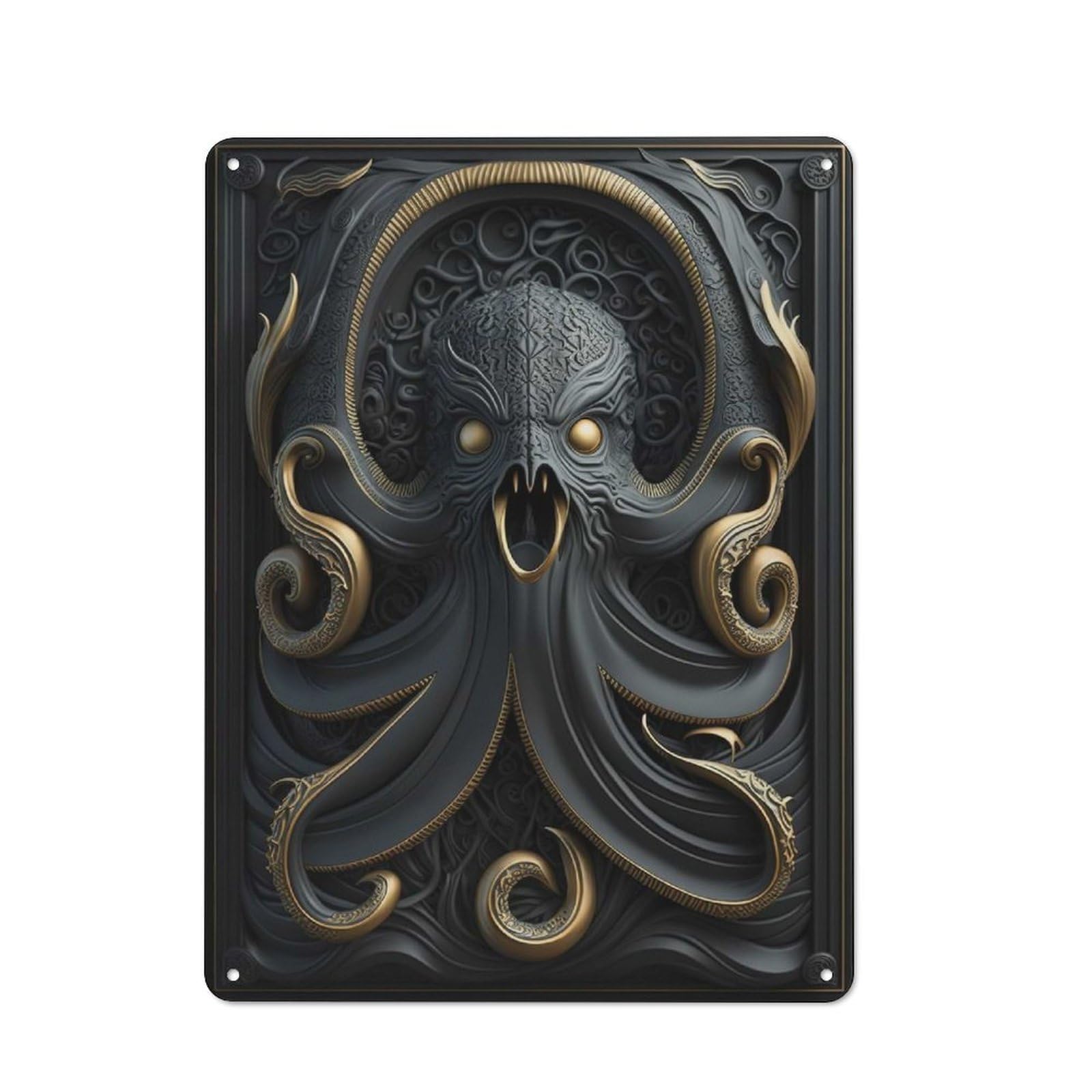 Junmoney Style-4 Retro Kraken Octopus Gold Decor Vintage Tin Sign 40X30cm, Retro Room Decor For Lounge, Study, Pub Or Wall Gallery