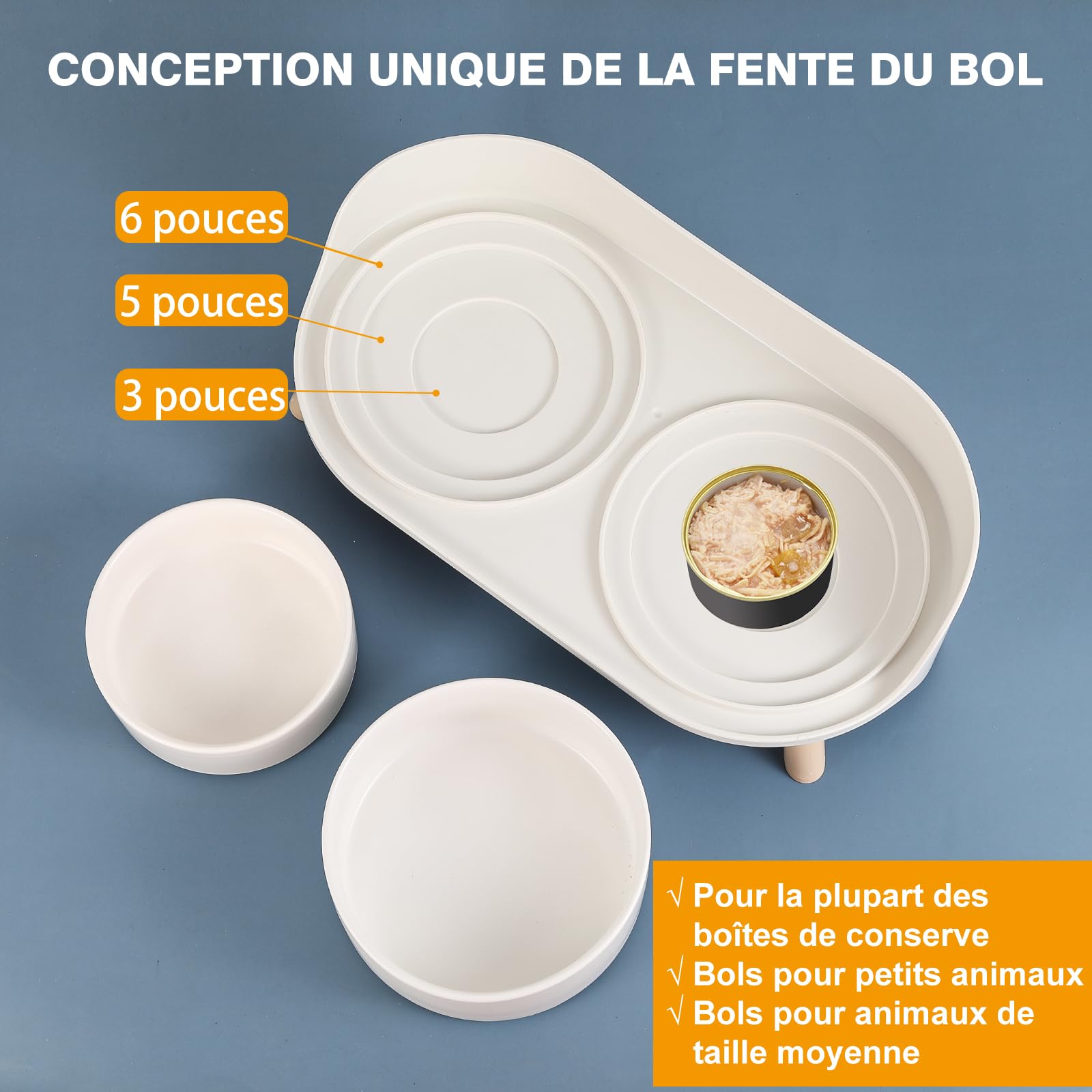 Double Gamelle Chat Surélevée en Céramique - Gamelle pour Chat avec Support Antidérapant - Bols pour Eau et Nourriture, Anti-Éclaboussures, pour Chiots et Petits Chiens - 2 x 320 ML - Blanc