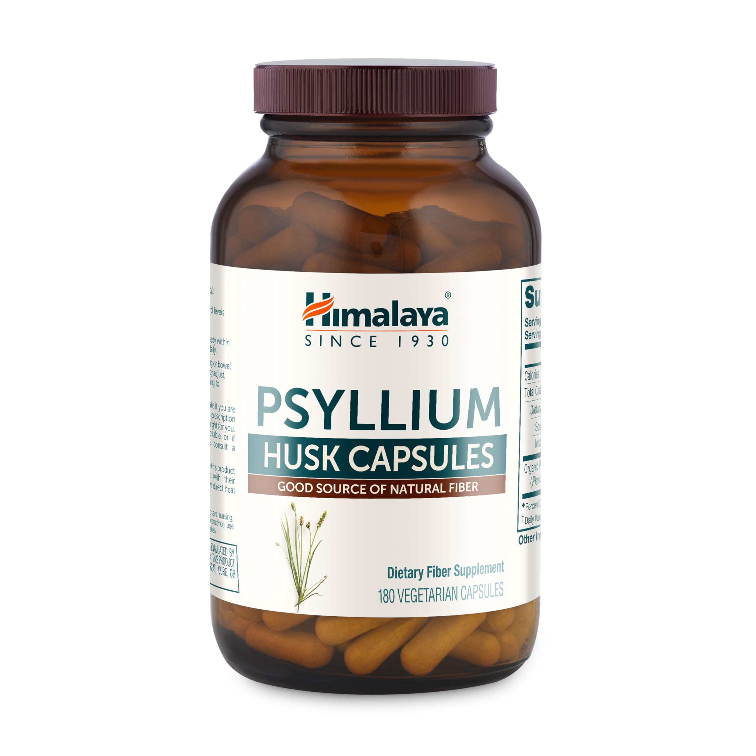 Himalaya Psyllium Husk Daily Fiber Supplement, 180 Capsules, 36 Servings 180 Count (Pack of 1) Capsules