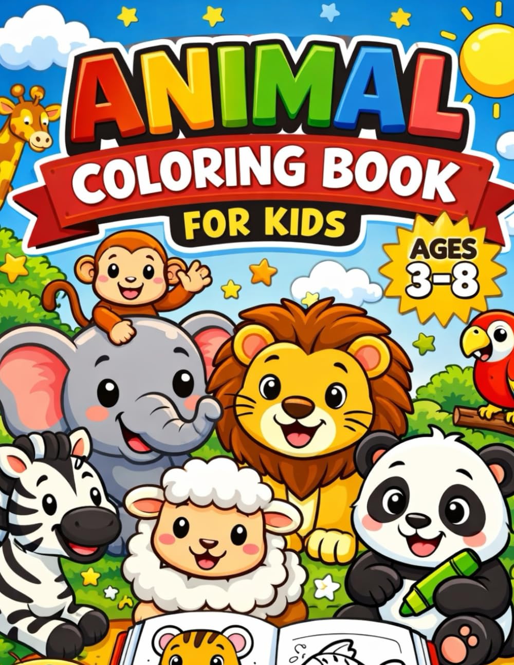 Animal Coloring Book for Kids Ages 3–8: Fun and Easy Zoo, Farm & Jungle Animal Coloring Pages for Toddlers and Preschoolers | Cute Big Pictures with Thick Lines
