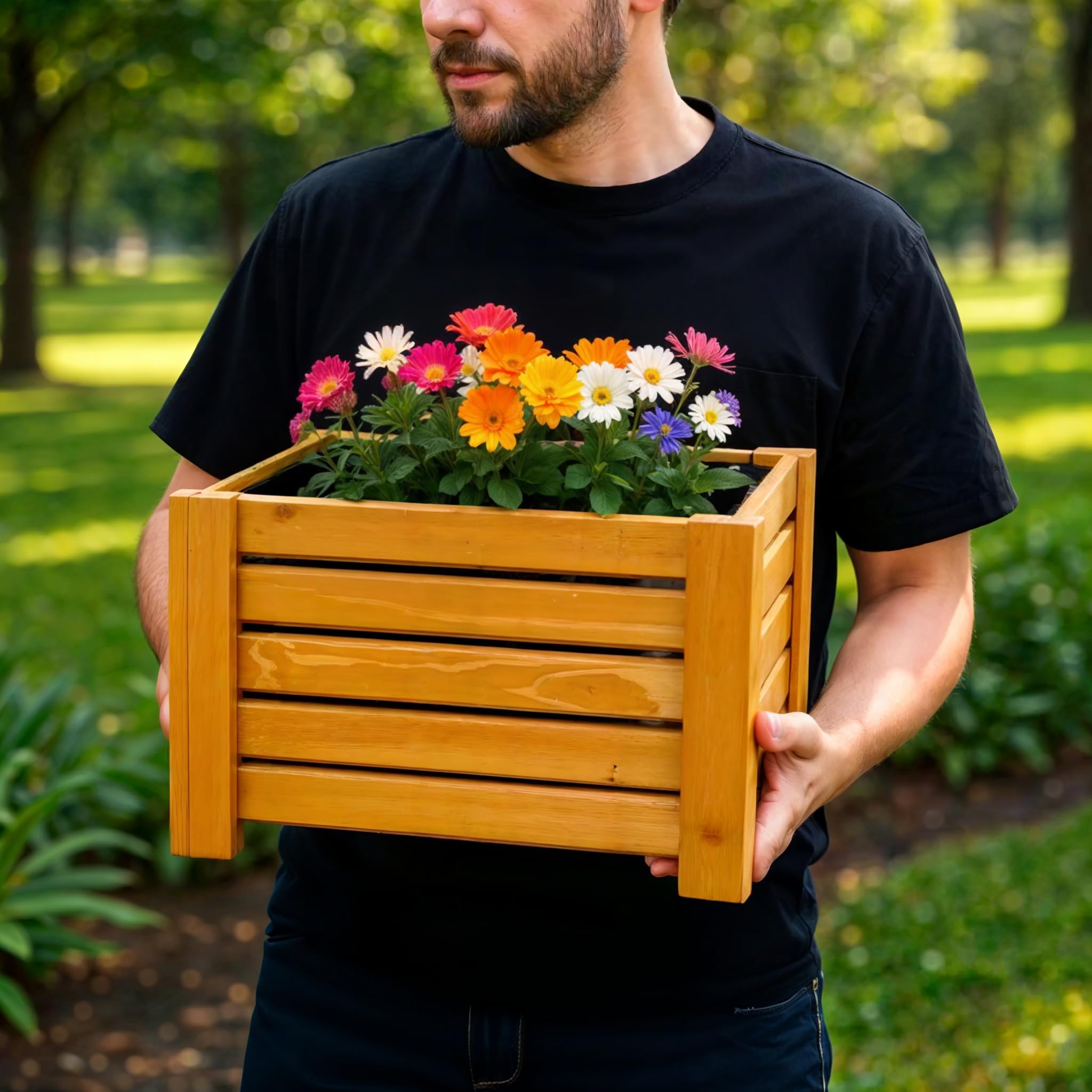 BOGATECO Fioriera per Esterni in Legno | 38 x 38 cm | Marrone | Perfetto per Giardino Terrazza Balcone | Scatola Quadrata | Costruzione e Impregnato Robusta | Arriva Assemblato | con Agro-Tessile