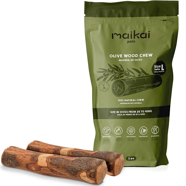 MAIKAI Pack 2 Mordedor Natural de Madera de Olivo para Perros L