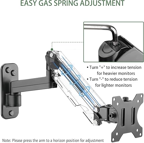 Miniatura 4 de Soporte de pared para monitor para pantalla planacurva de 17-32 pulgadas, brazo de montaje en pared para monitor de computadora con capacidad para