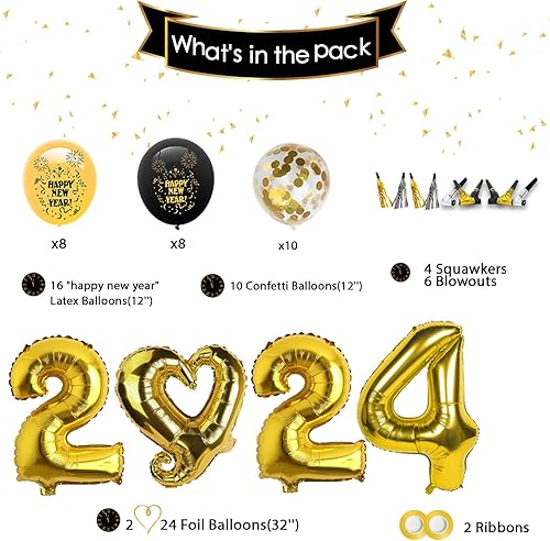 Miniatura 2 de Suministros para fiesta de Año Nuevo 2024  Paquete de decoraciones de fiesta de Año Nuevo que incluye globos, remolinos colgantes, soplos, borlas de